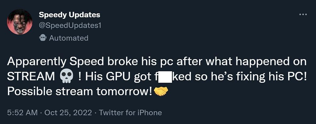 IShowSpeed ​​update page confirms the streamer's absence (Image via Speed ​​Updates Twitter)
