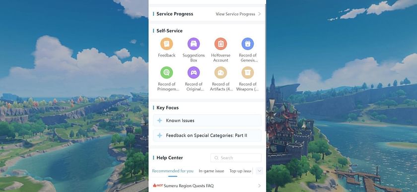 This is what shows up after you click on Customer Service (Image via HoYoverse)