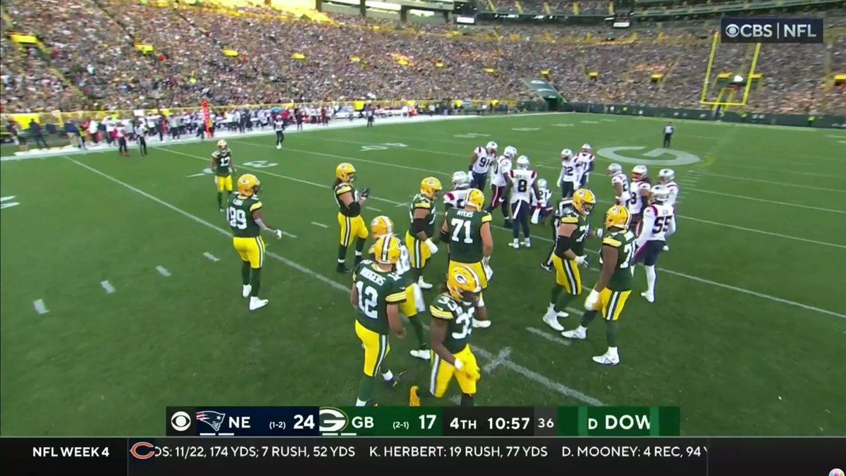 November 10, 2019: Green Bay Packers quarterback Aaron Rodgers #12 shouts  out instruction before the snap during the NFL Football game between the  Carolina Panthers and the Green Bay Packers at Lambeau