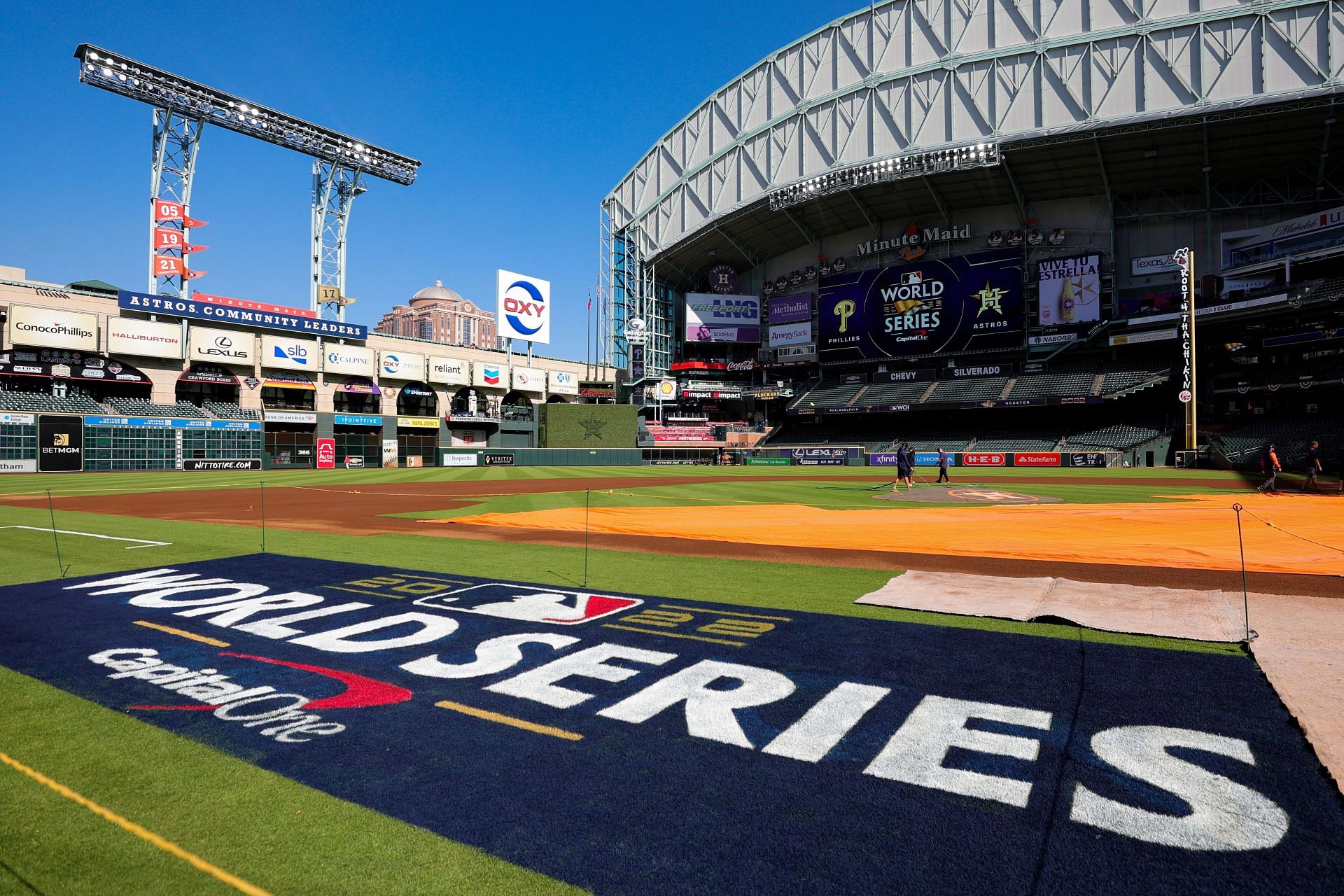 General view during a World Series Workout between the Houston Astros and the Philadelphia Phillies at Minute Maid Park