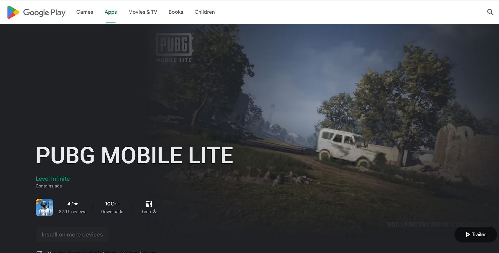Play Store page for PUBG Mobile Lite (Image via Google)