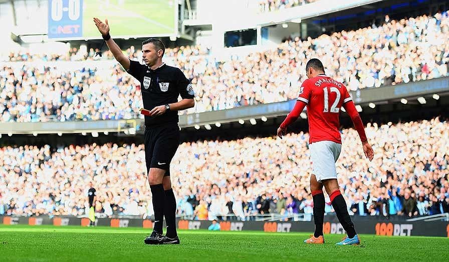 Foolish: Chris Smalling receives his marching orders
