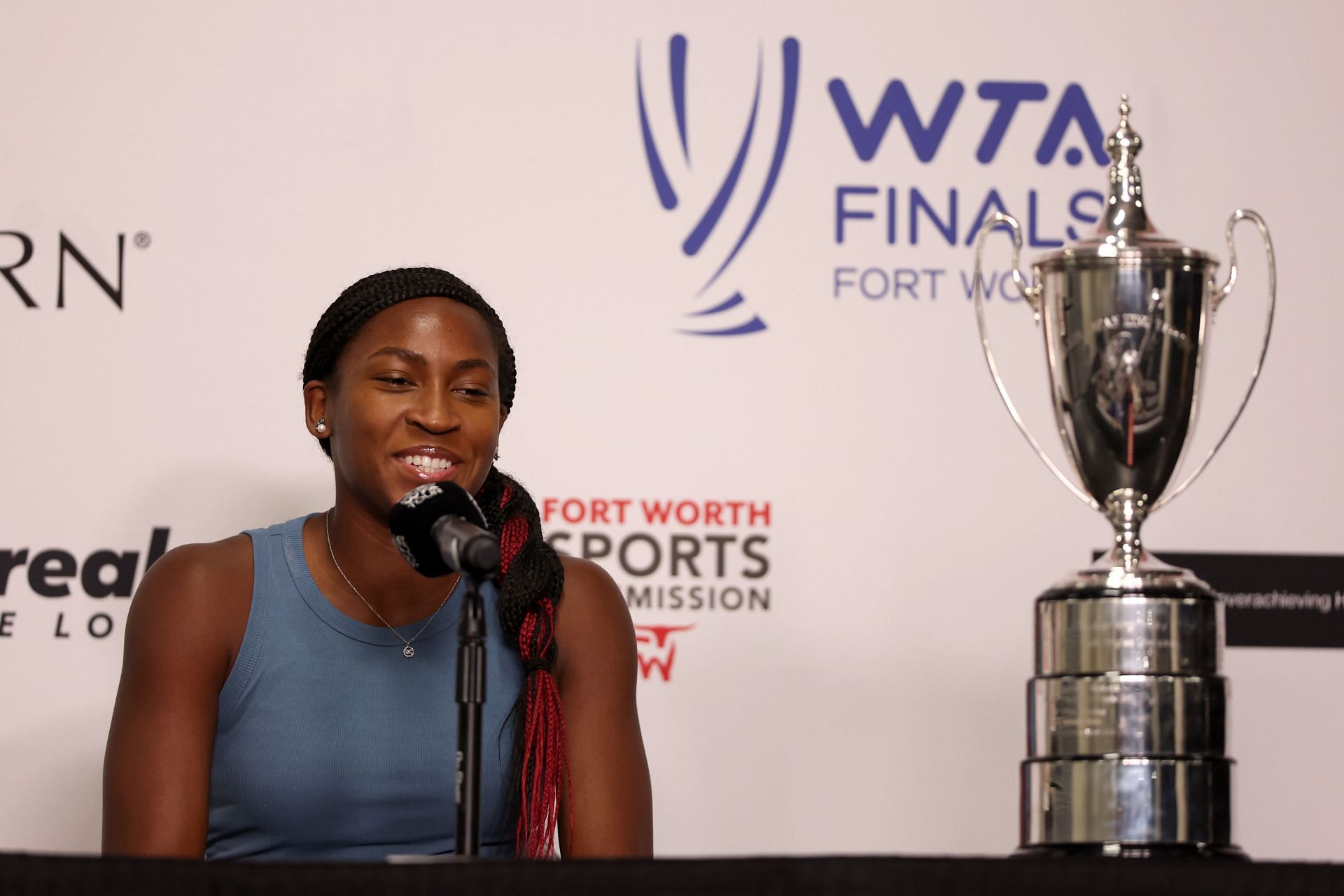 Coco Gauff pictured during a press conference ahead of the 2022 WTA Finals.