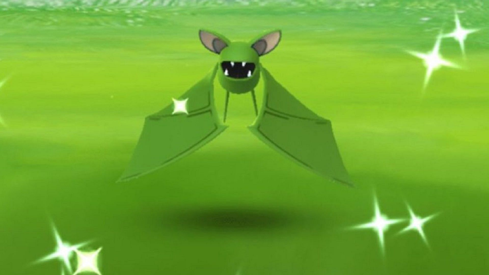 Zubat&#039;s shiny form takes on a green tint in Pokemon GO and can be caught in the Halloween Part II event (Image via Niantic)