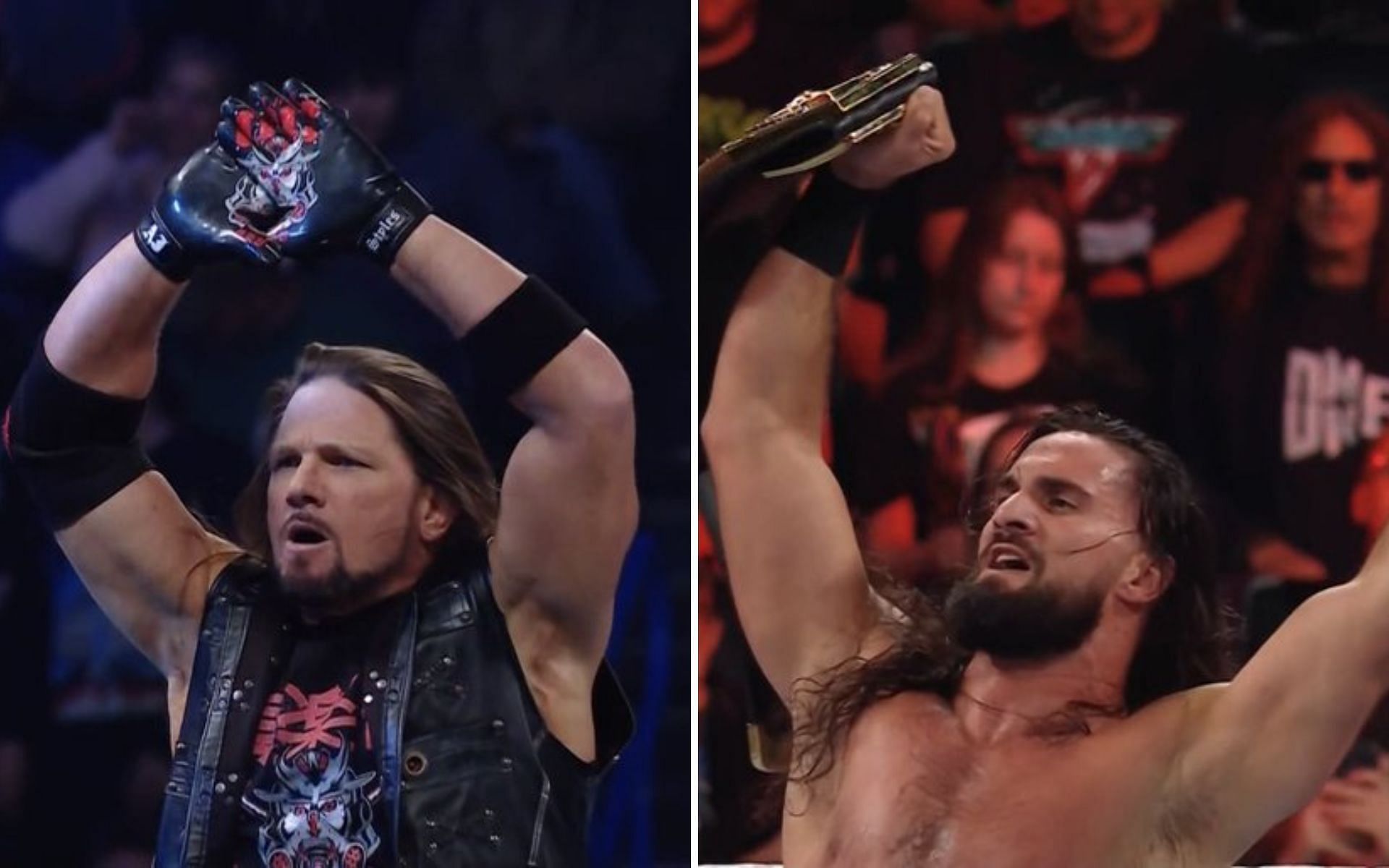 AJ Styles (left); Seth Rollins in the main event (right)