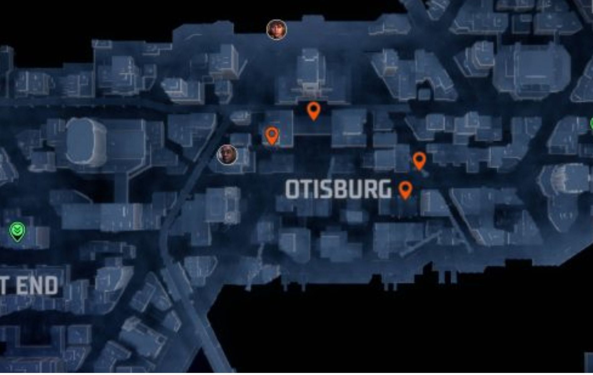 Locations of Batarangs in Otisburg (image via WB Games)