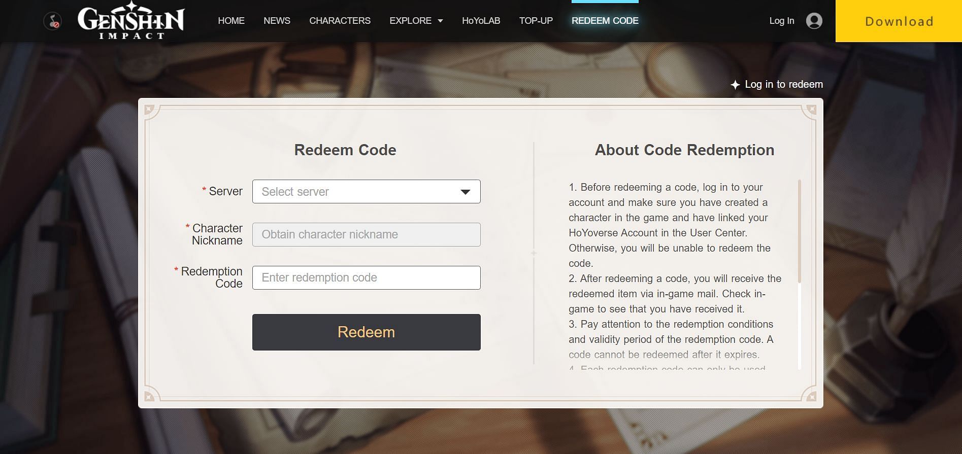 Type in the details and click Redeem (Image via HoYoverse)