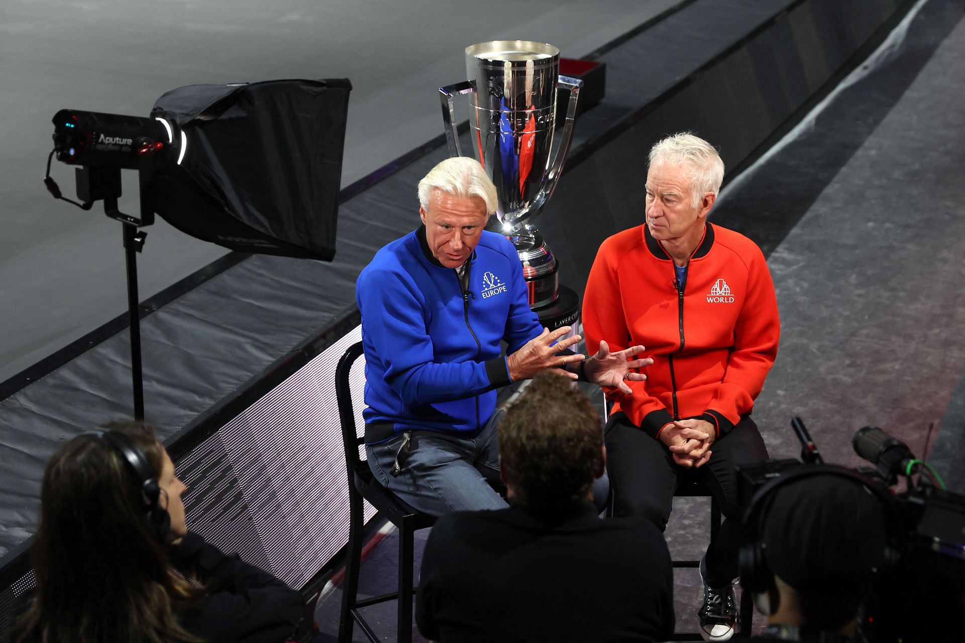 Bjorn Borg and John McEnroe during the 2022 Laver Ciup