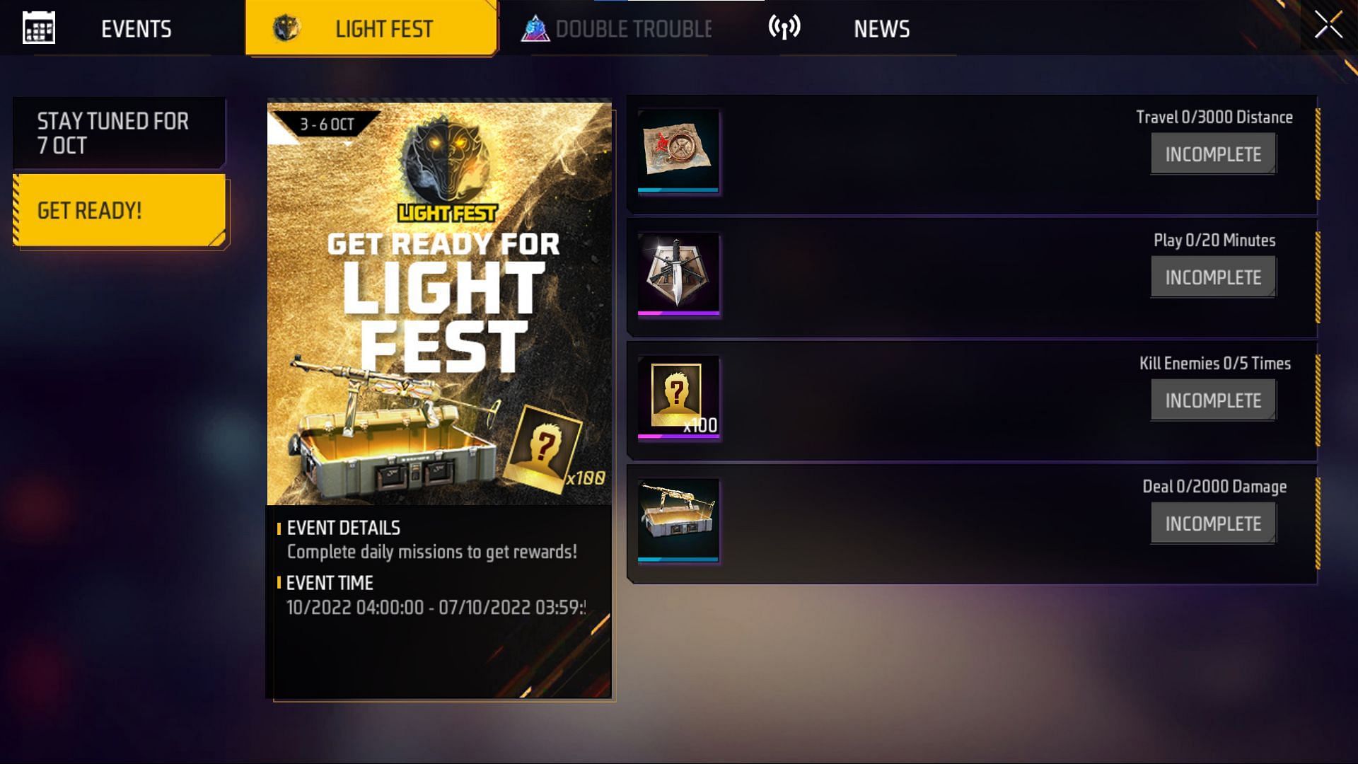 To visit the event, you will have to click the &#039;Get Ready!&#039; option (Image via Garena)
