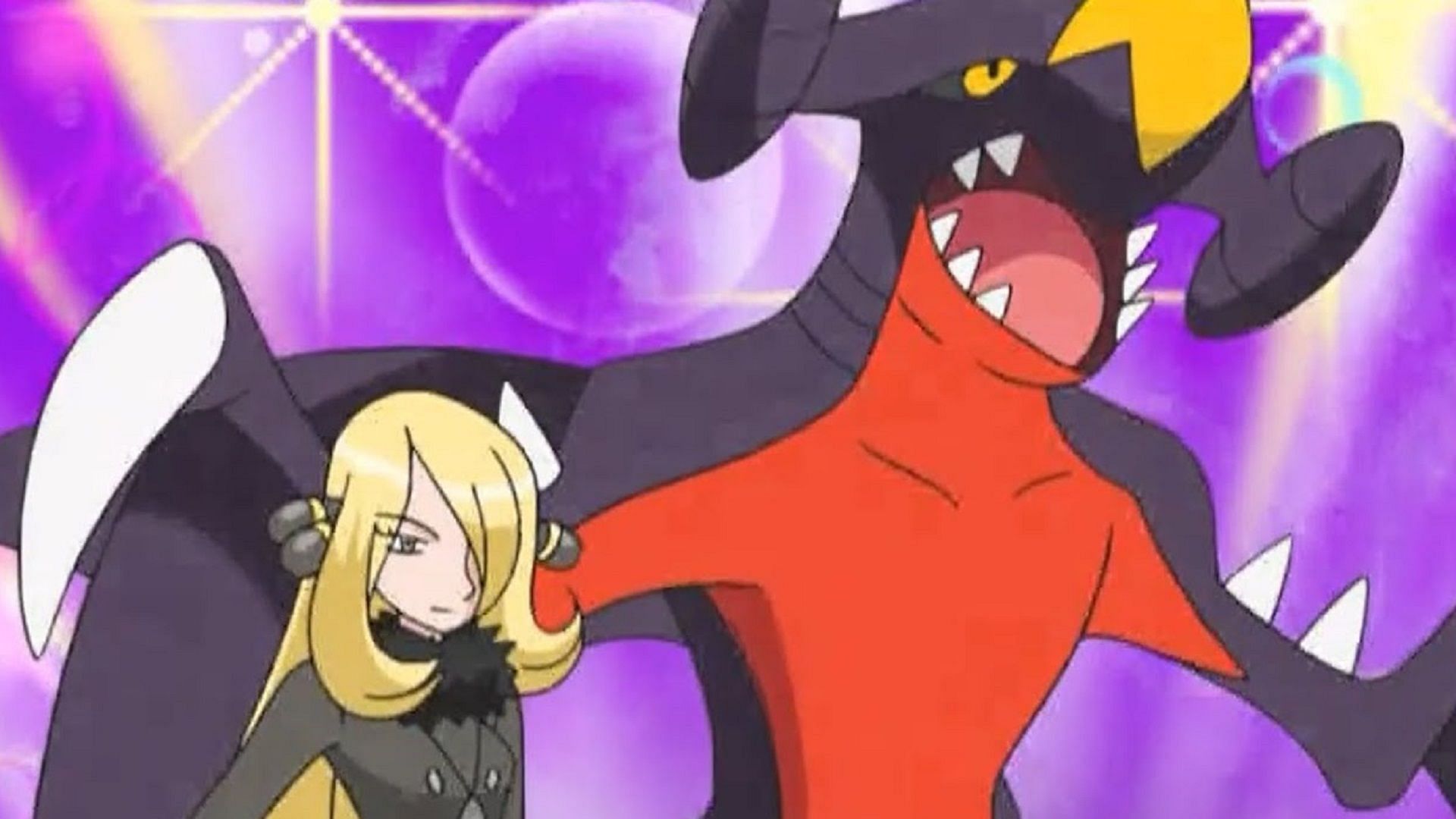 Cynthia and her Garchomp in the anime (Image via The Pokemon Company)