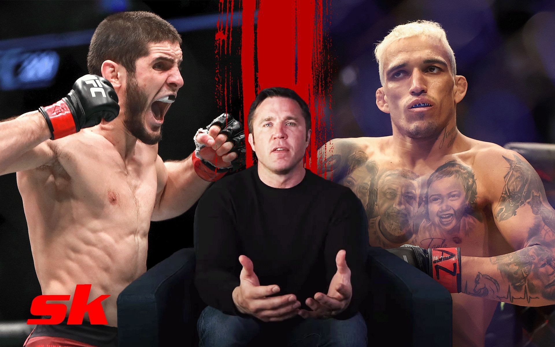 Islam Makhachev (Left), Chael Sonnen (Middle), Charles Oliveira (Right) [Image courtesy: Getty and @Chael Sonnen on YouTube]