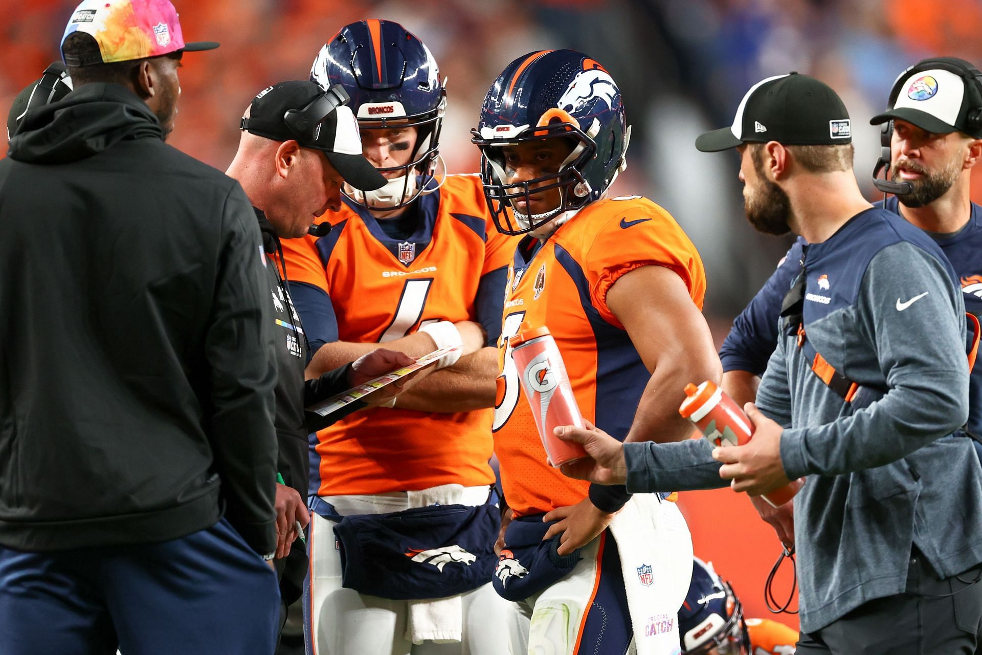 Russell Wilson in Indianapolis Colts v Denver Broncos game