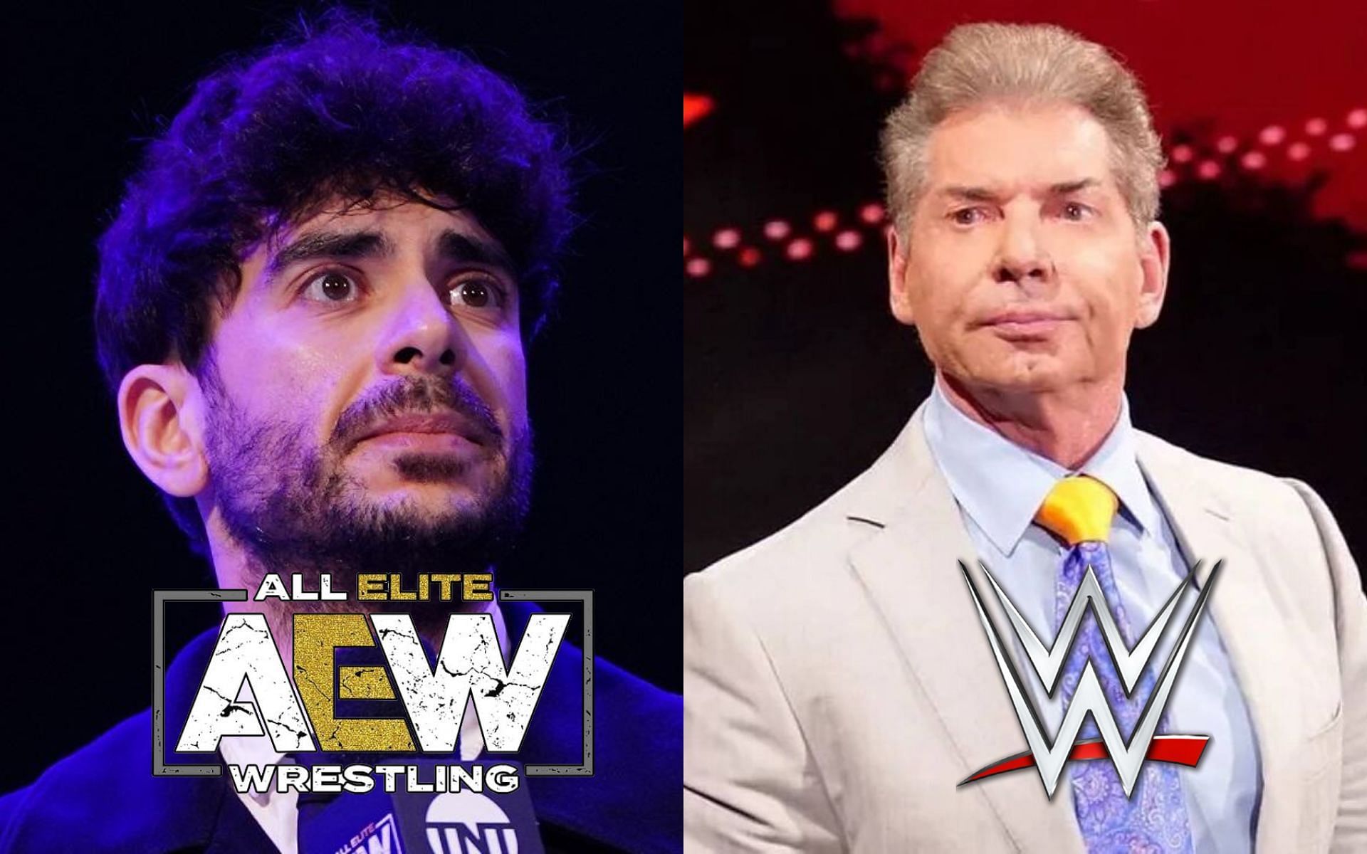 AEW President Tony Khan (left) and former WWE Chairman Vince McMahon (right).