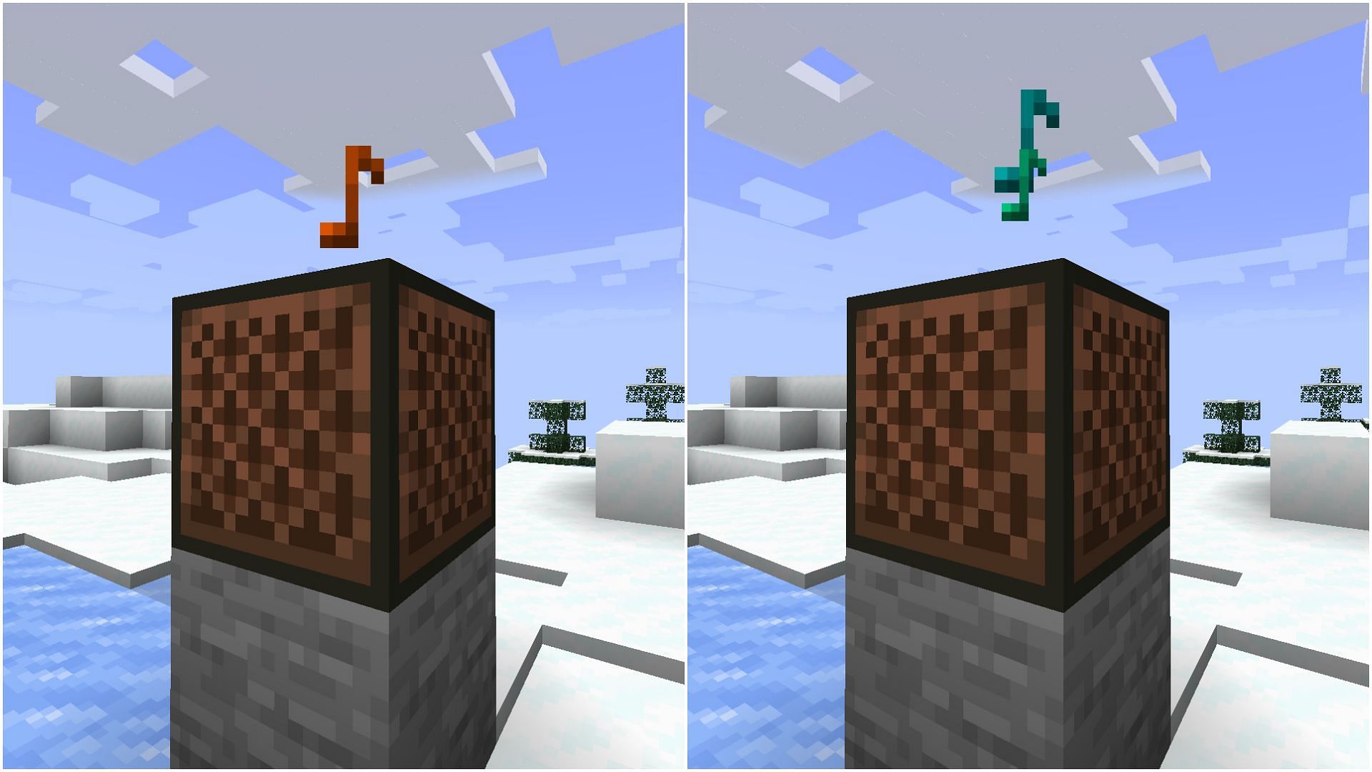 Different pitches of an instrument can be determined by the color of musical note particles in Minecraft (Image via Mojang)