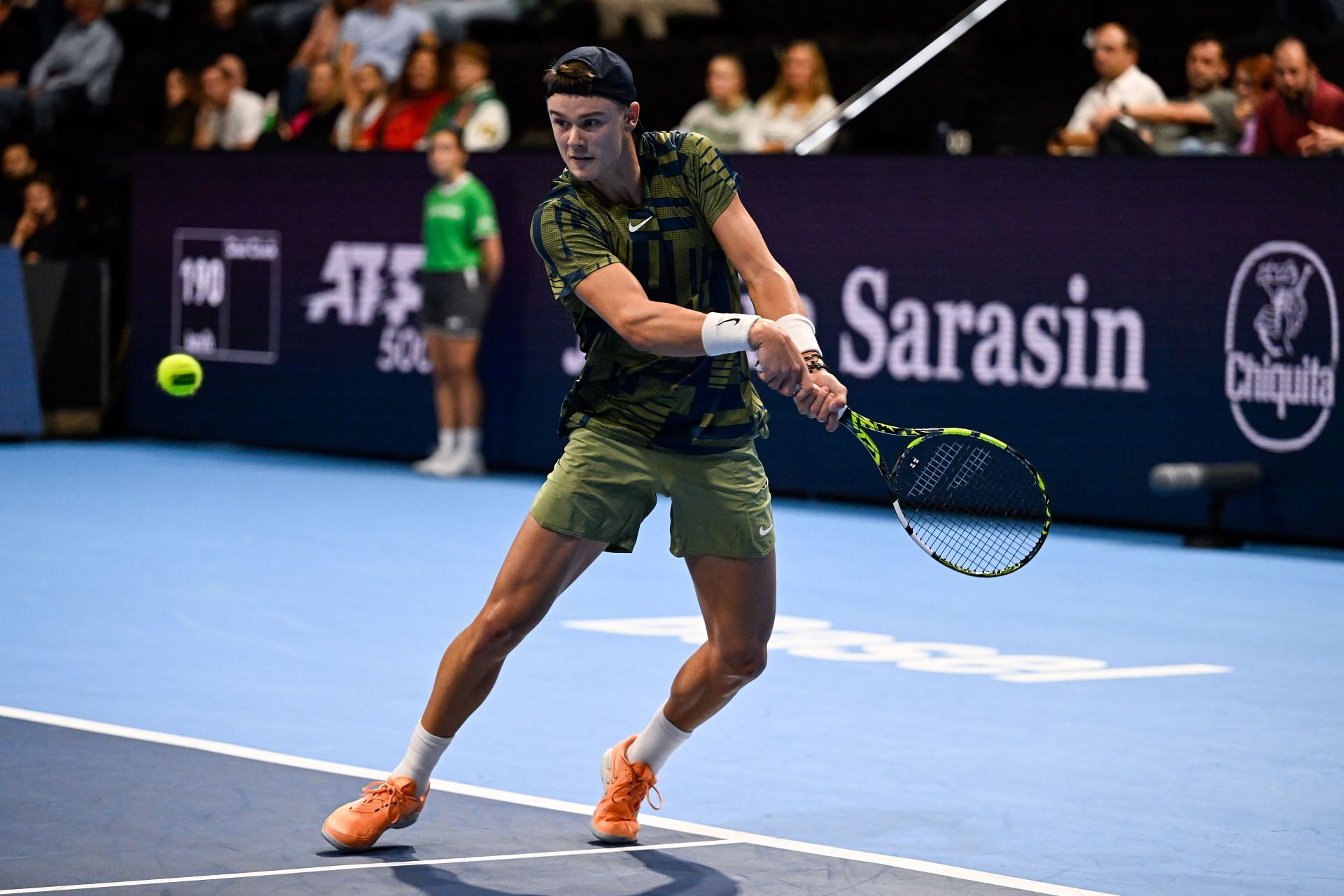 Holger Rune at the 2022 Swiss Indoors.