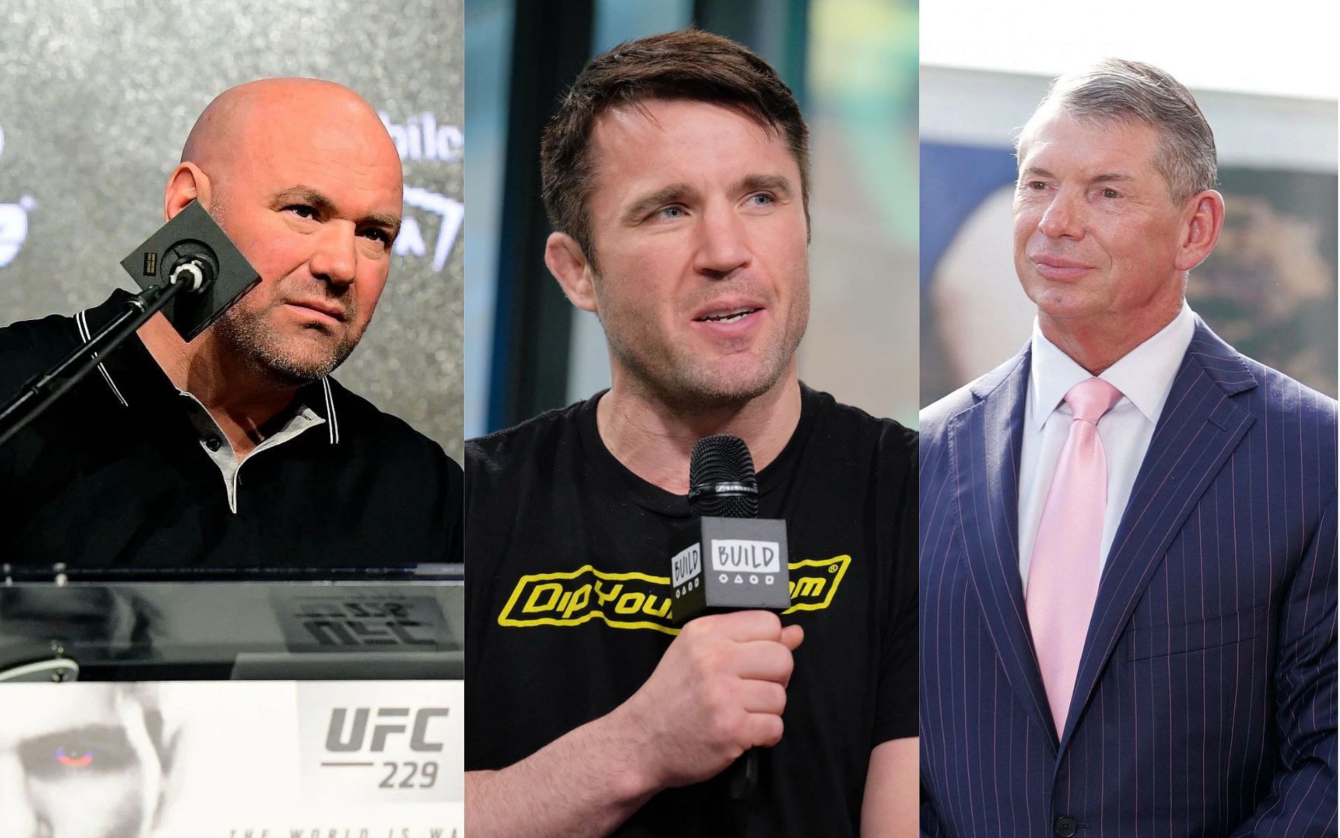 Dana White (left), Chael Sonnen (middle) and Vince McMahon (right)