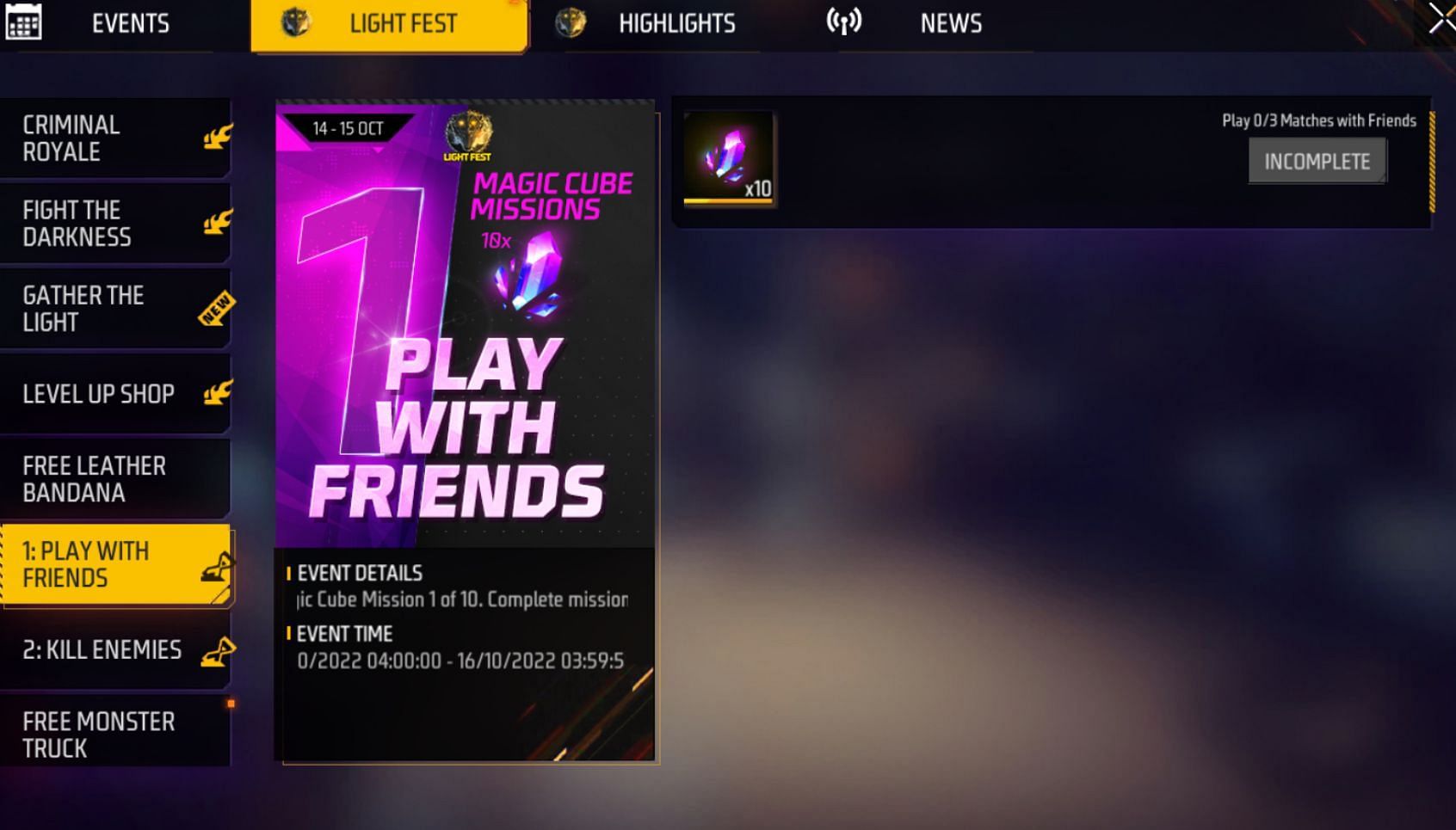 First mission offering free Cube Fragments in the game (Image via Garena)
