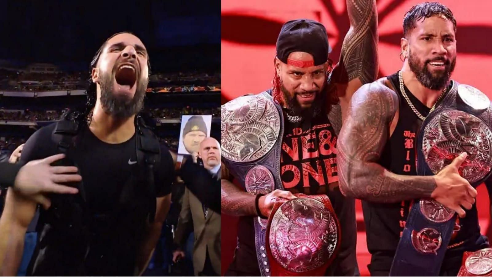 Seth Rollins (left) and The Usos (right)