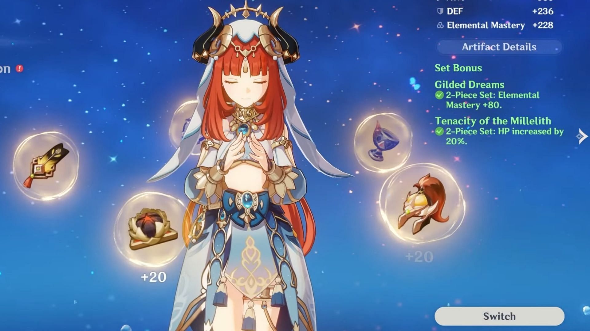 An example of some good artifacts on her (Image via HoYoverse)