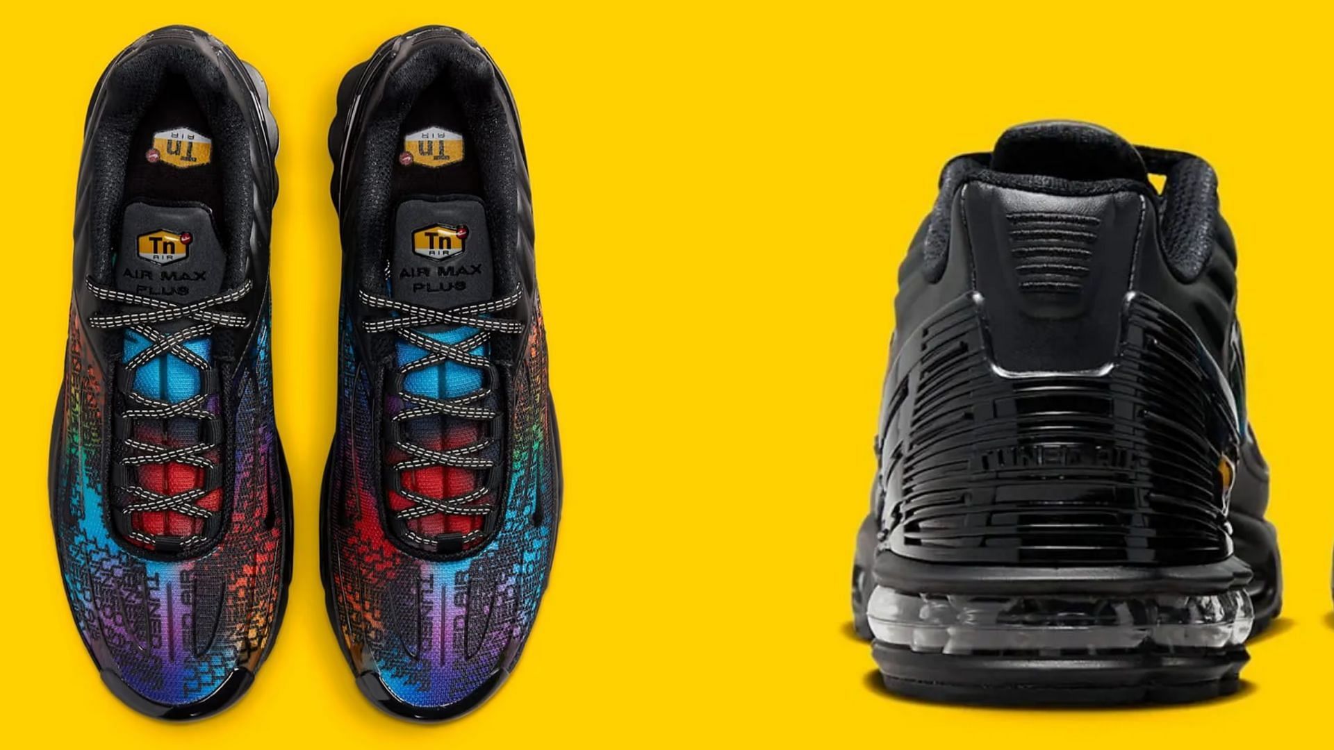 Upcoming Nike Air Max Plus 3 gradient Tuned Air playful sneakers in rainbow color palette (Image via Nike)