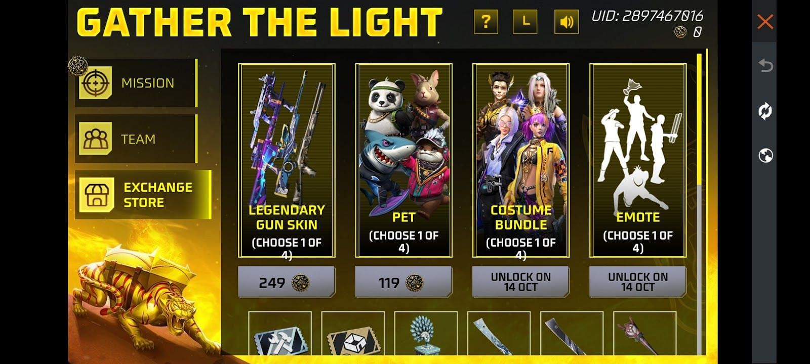 Exchange Store in Gather the Light event (Image via Garena)