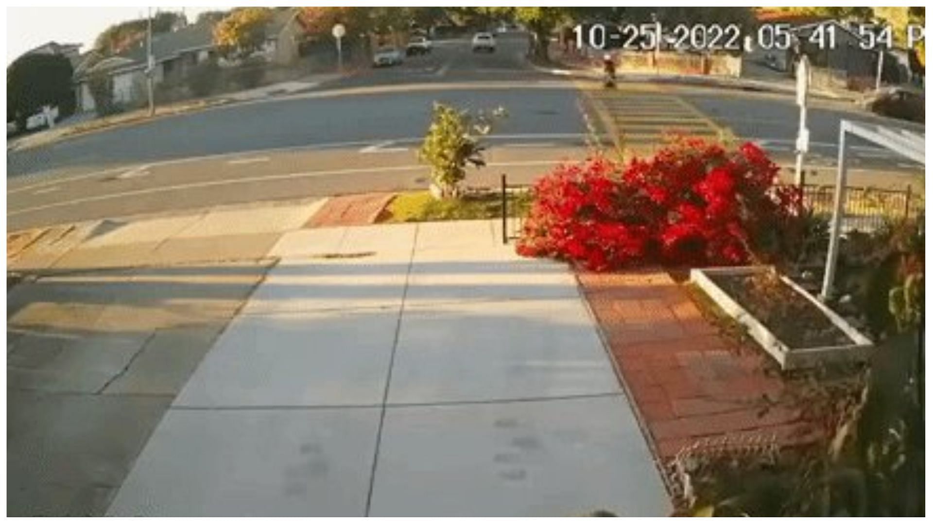 California driver plowing into grandma and toddler in marked crosswalk (Screengrabbedimage via a home security camera)
