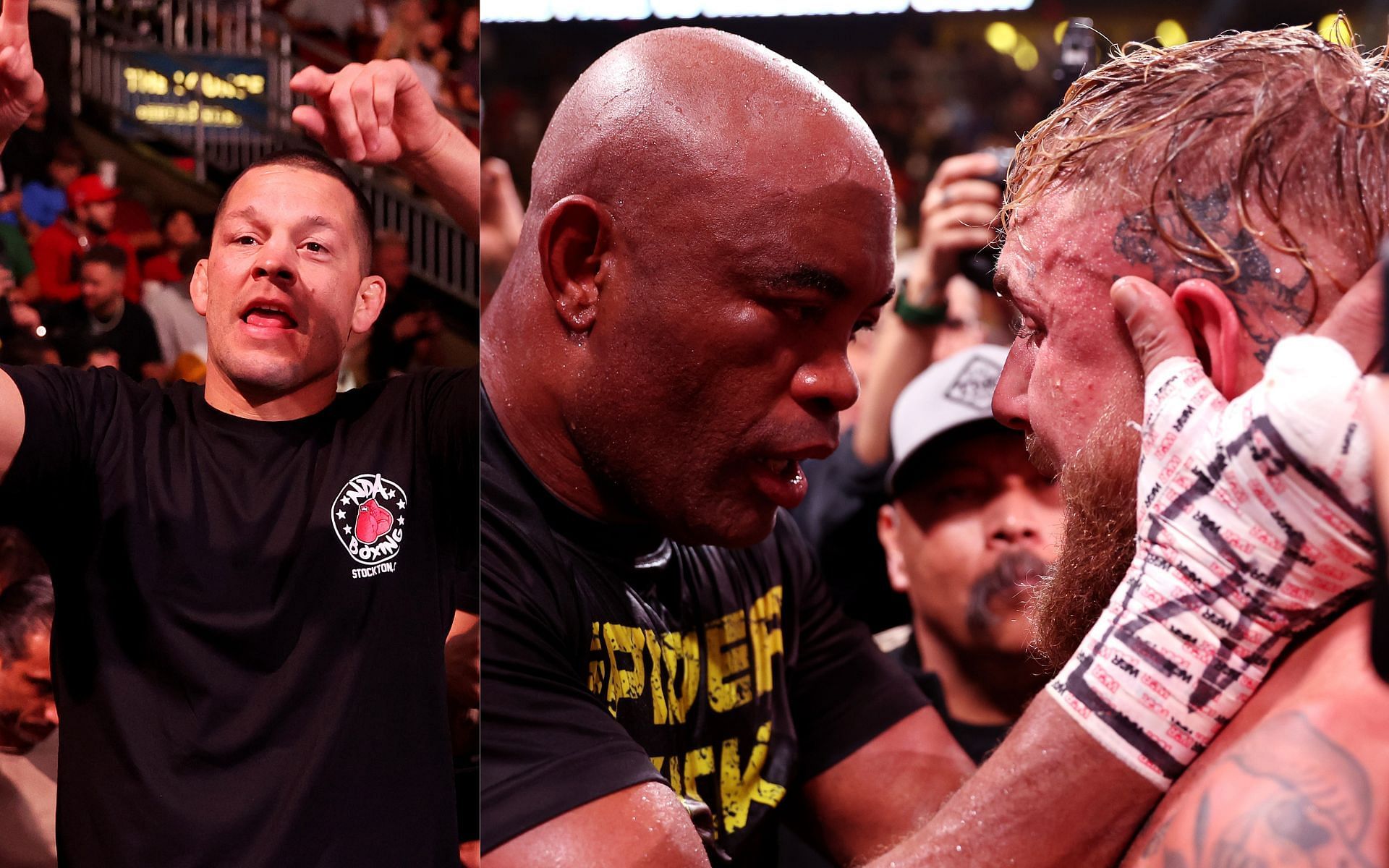 Nate Diaz (left) and Anderson Silva with Jake Paul (right) (Image credits Getty Images)