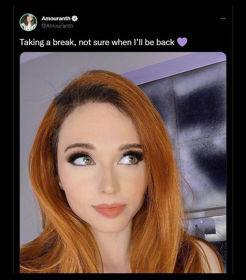 Twitch streamer announced taking an indefinite break from livestreaming on October 19, 2022 (Image via Amouranth/Twitter)
