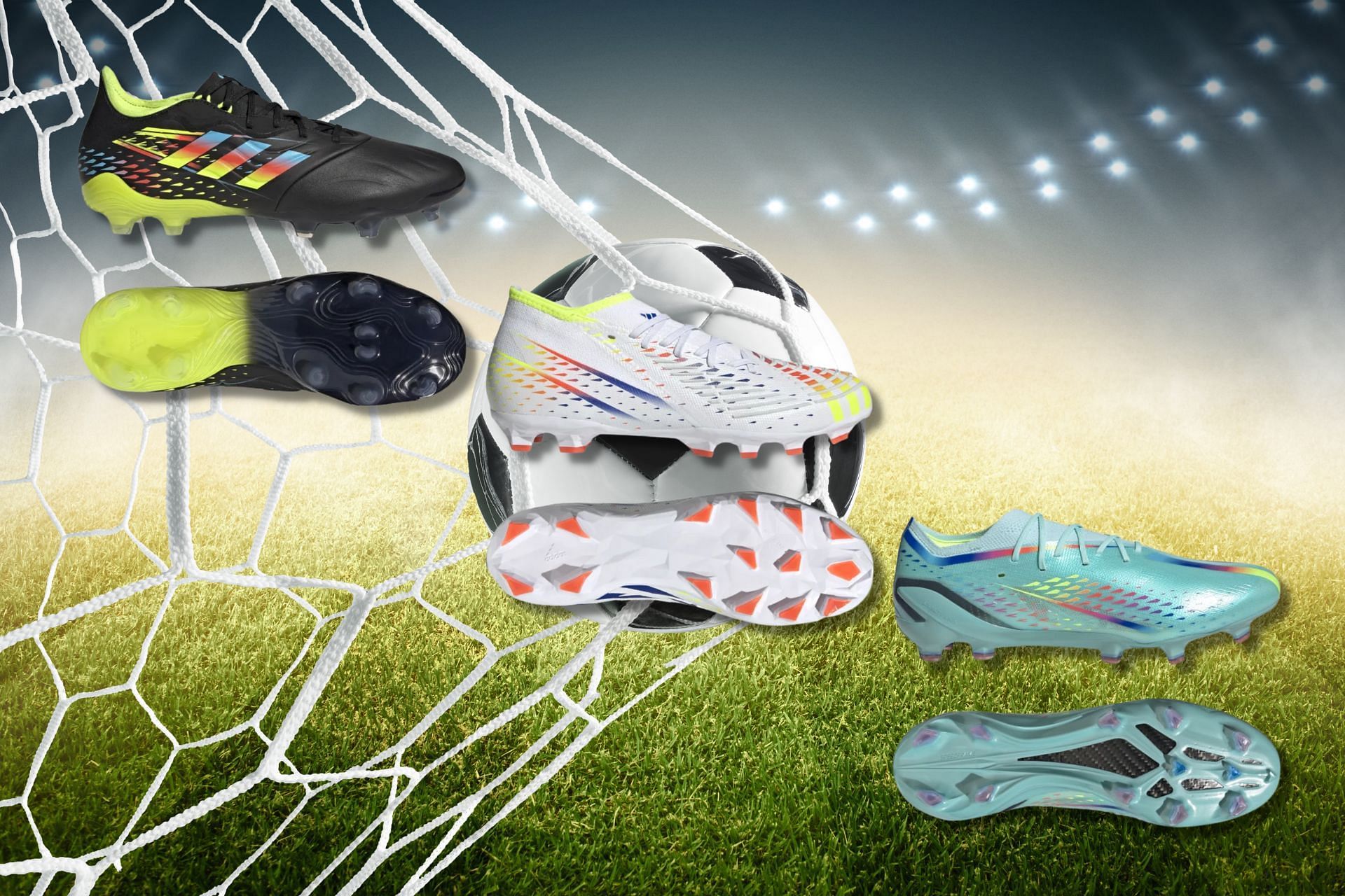 Newly released Adidas Al Rihla 2022 FIFA World Cup 3-piece boot collection, featuring Predator Edge, X Speedportal, and Copa Sense (Image via Sportskeeda)