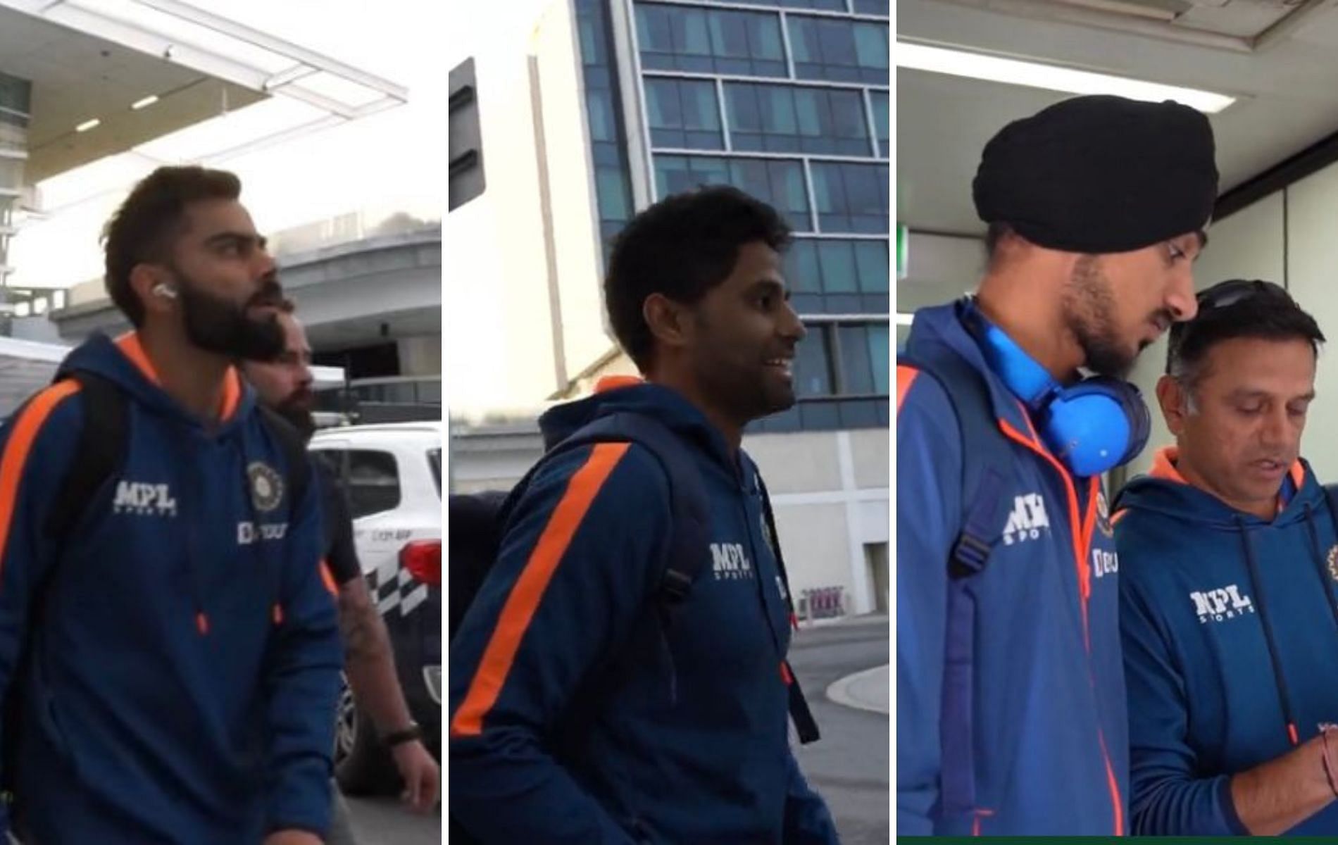 (L to R) Virat Kohli, Suryakumar Yadav, Arshdeep Singh and Rahul Dravid. (Pics: Twitter) 