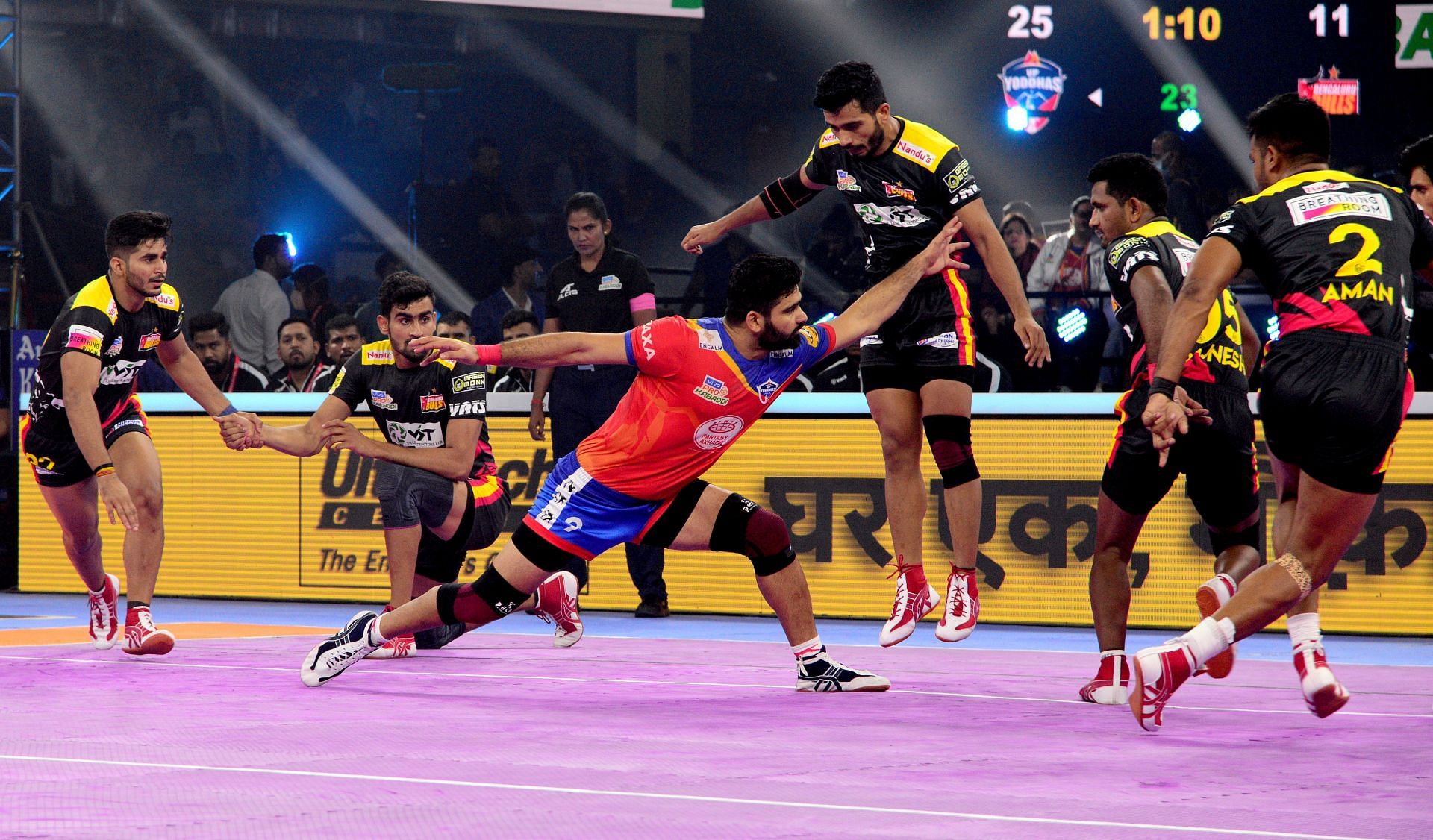 Bengaluru Bulls lost to UP Yoddhas by seven points earlier tonight (Image: PKL)