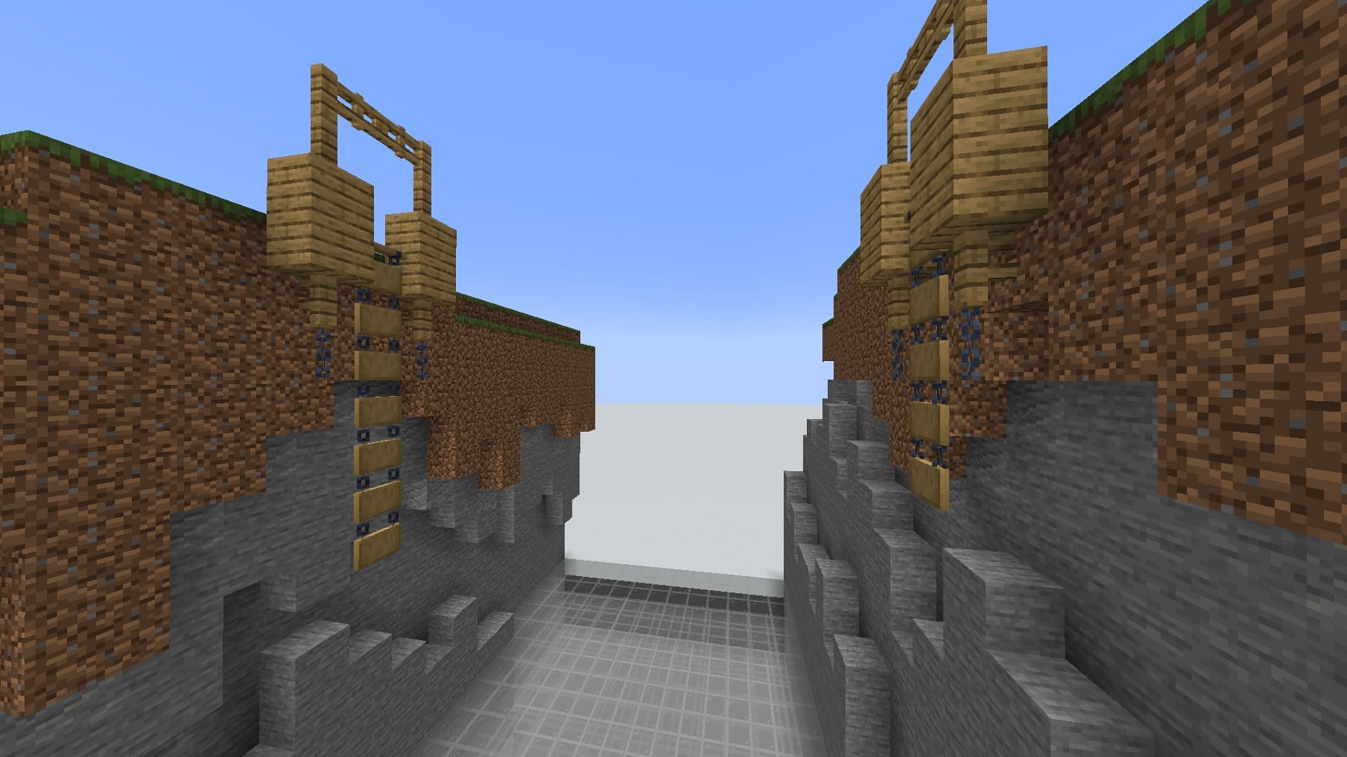 Minecraft Redditor create a collapsed bridge using hanging signs (Image via Reddit / u/choptop84)