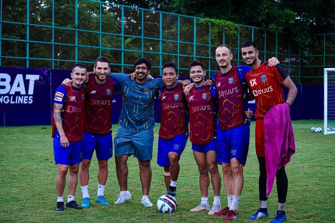 Kerala Blasters FC players during a training session ahead of their season-opener against East Bengal FC in ISL 2022-23 (Image Courtesy: Kerala Blasters FC Instagram)