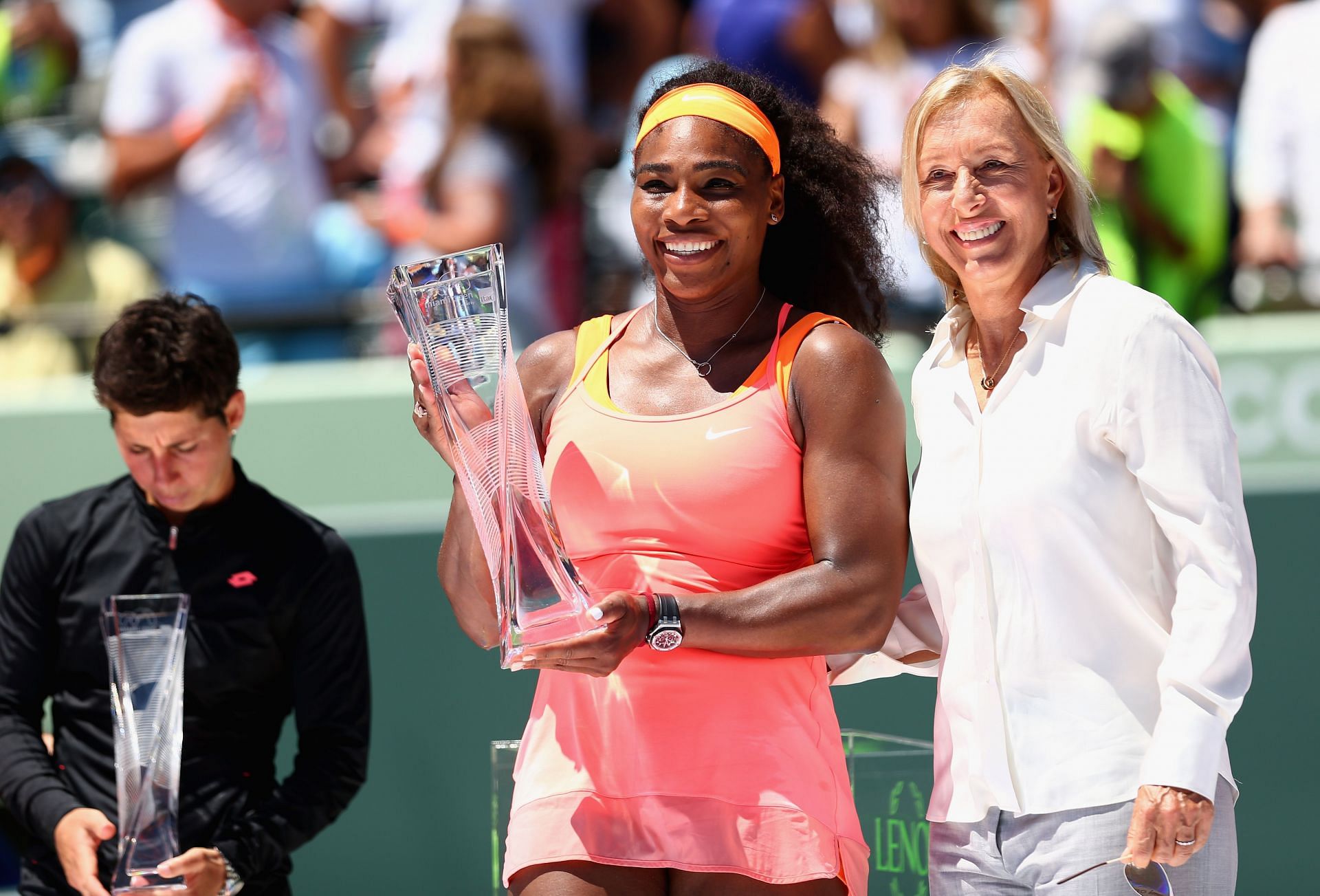 File photo: Serena Williams and Martina Navratilova at the Miami Open.