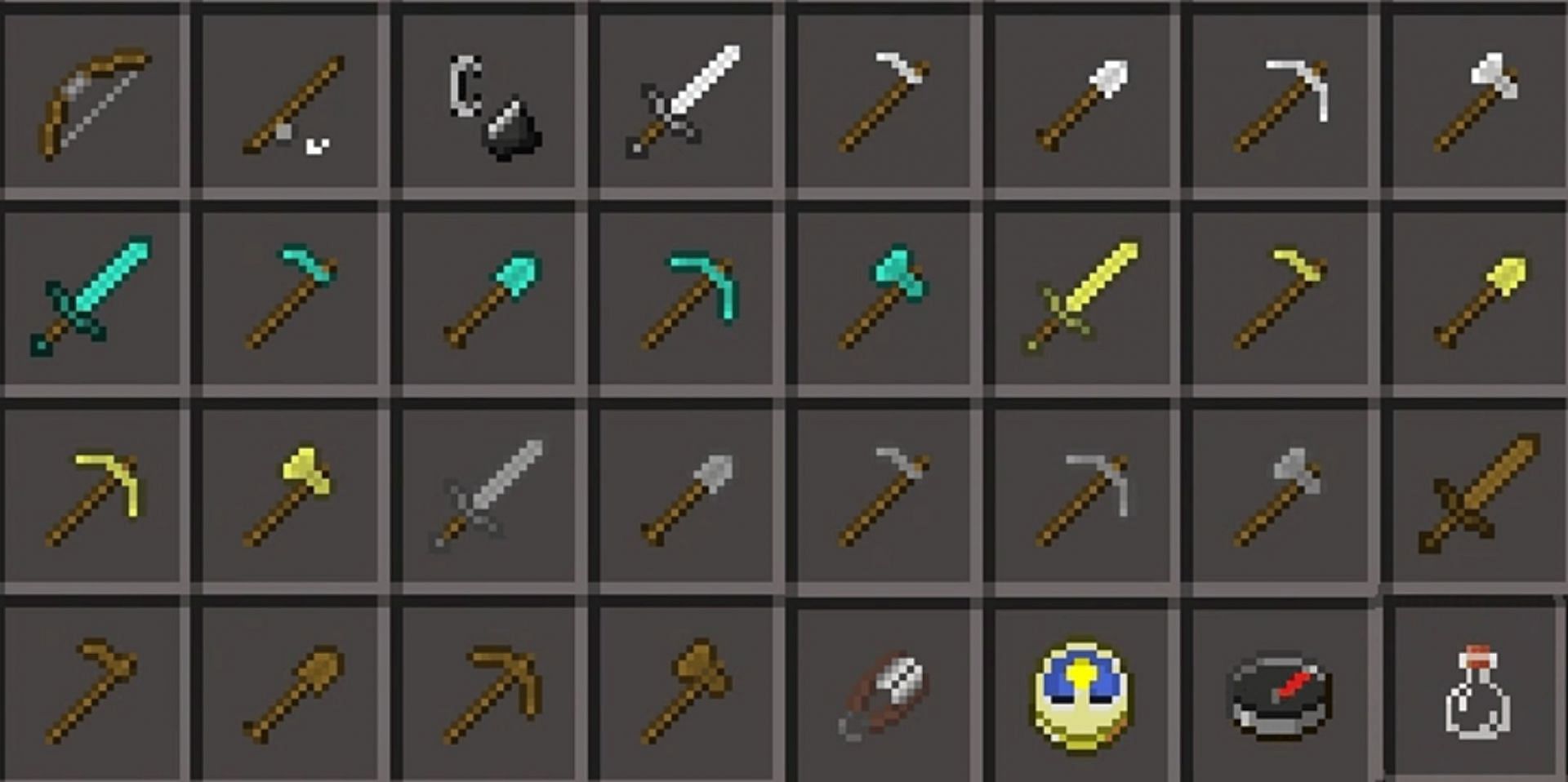 Various tools players have access to in Minecraft (Image via Minecraft Bedrock Wiki)