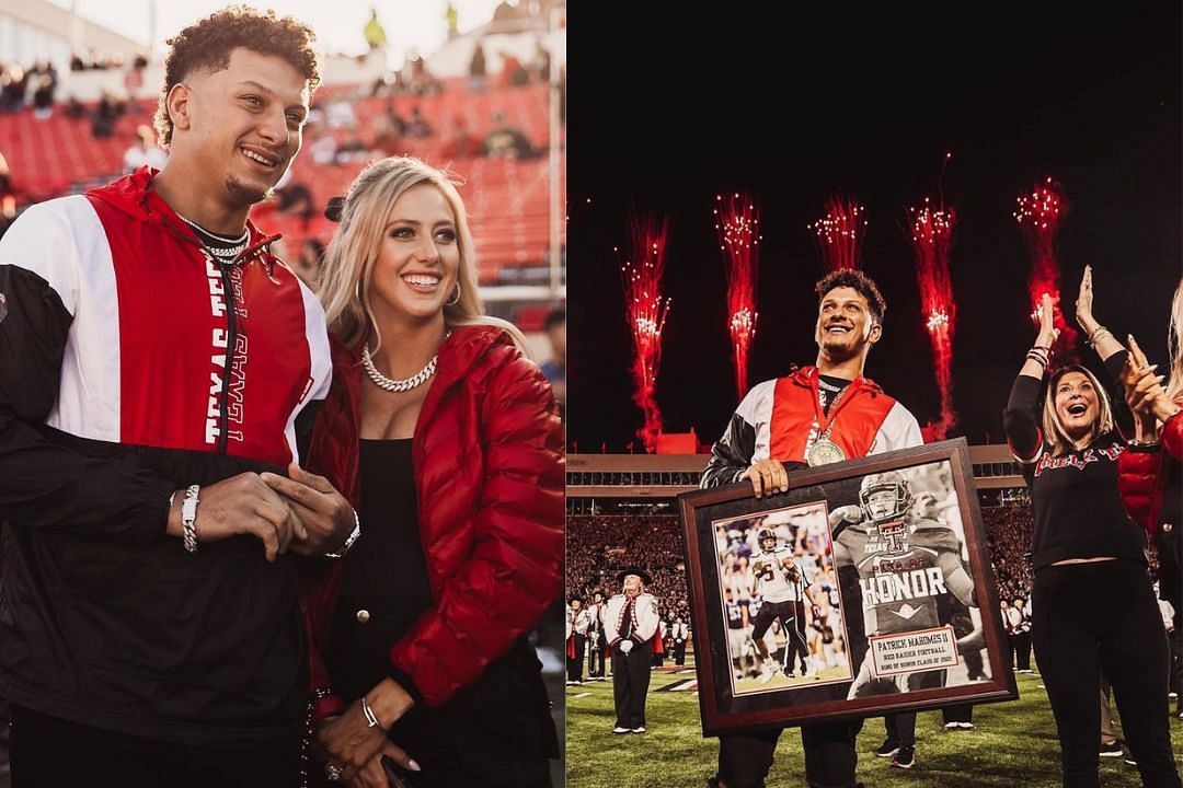 Patrick Mahomes w/wife Brittany receiving at his induction into the Texas Tech Ring of Honor