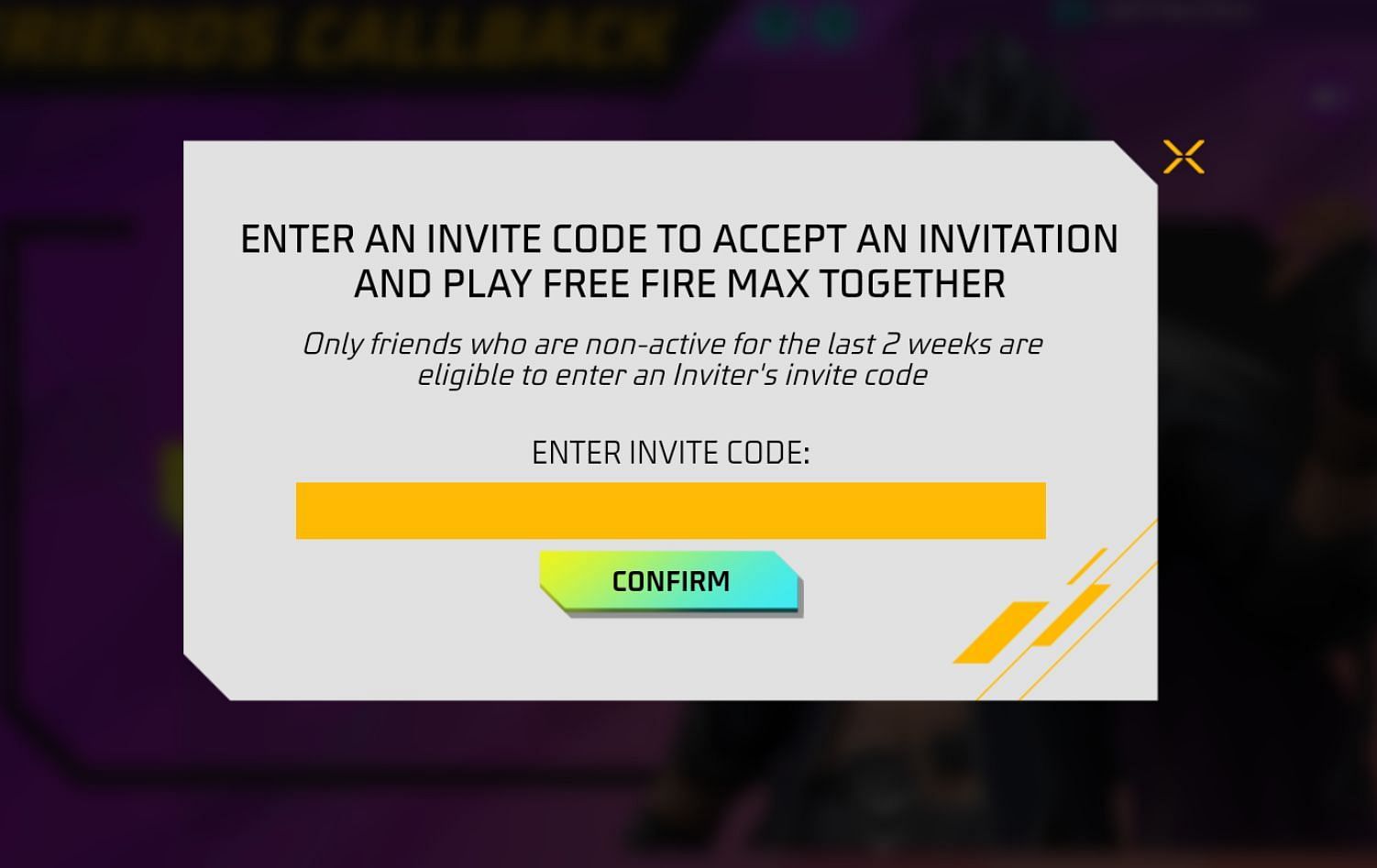 Paste the copied code (Image via Garena)