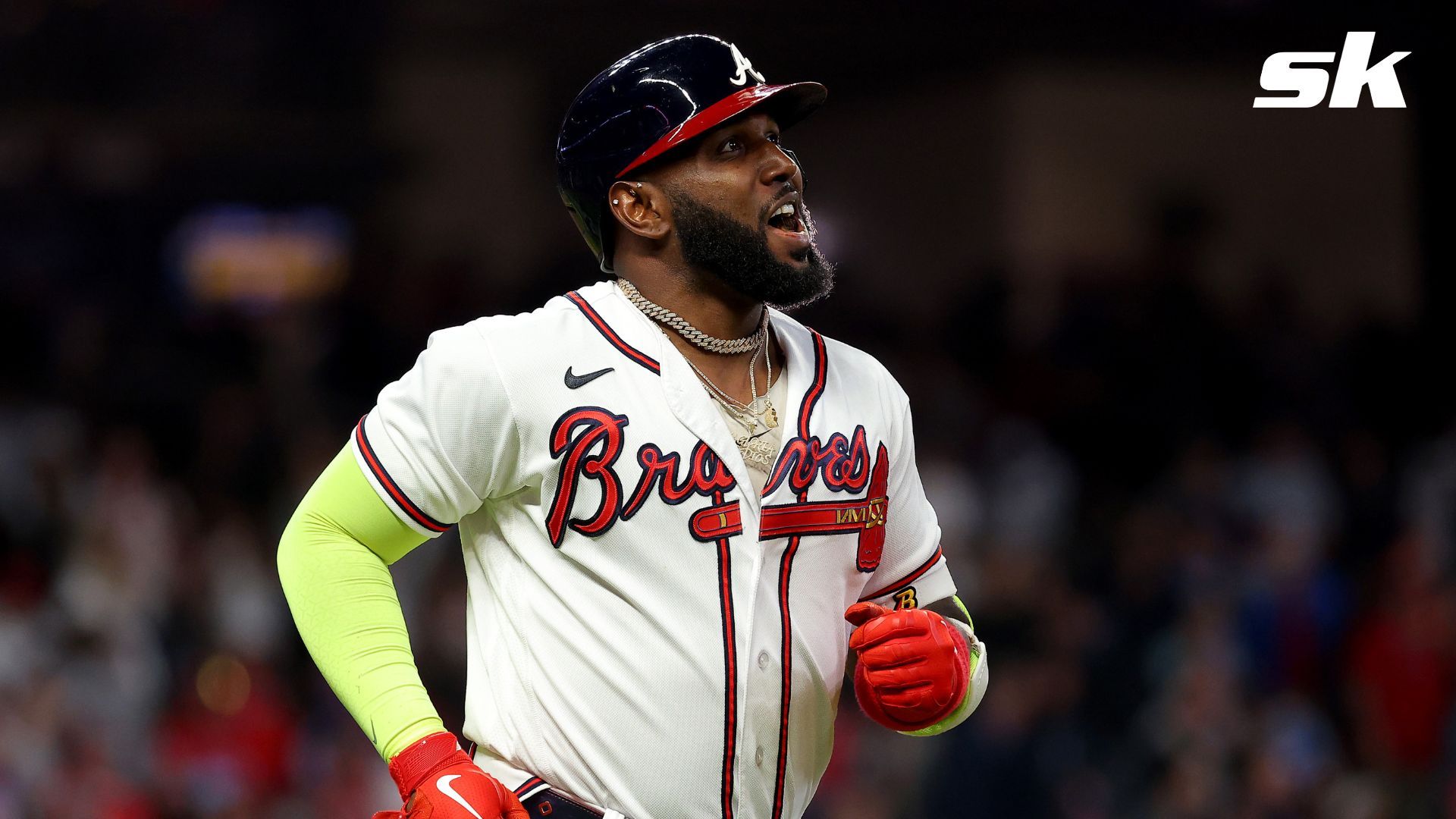 PHILADELPHIA, PA - SEPTEMBER 12: Marcell Ozuna #20 of the Atlanta Braves in  the dugout during the Major League Baseball game against the Philadelphia  Phillies on September 12, 2023 at Citizens Bank