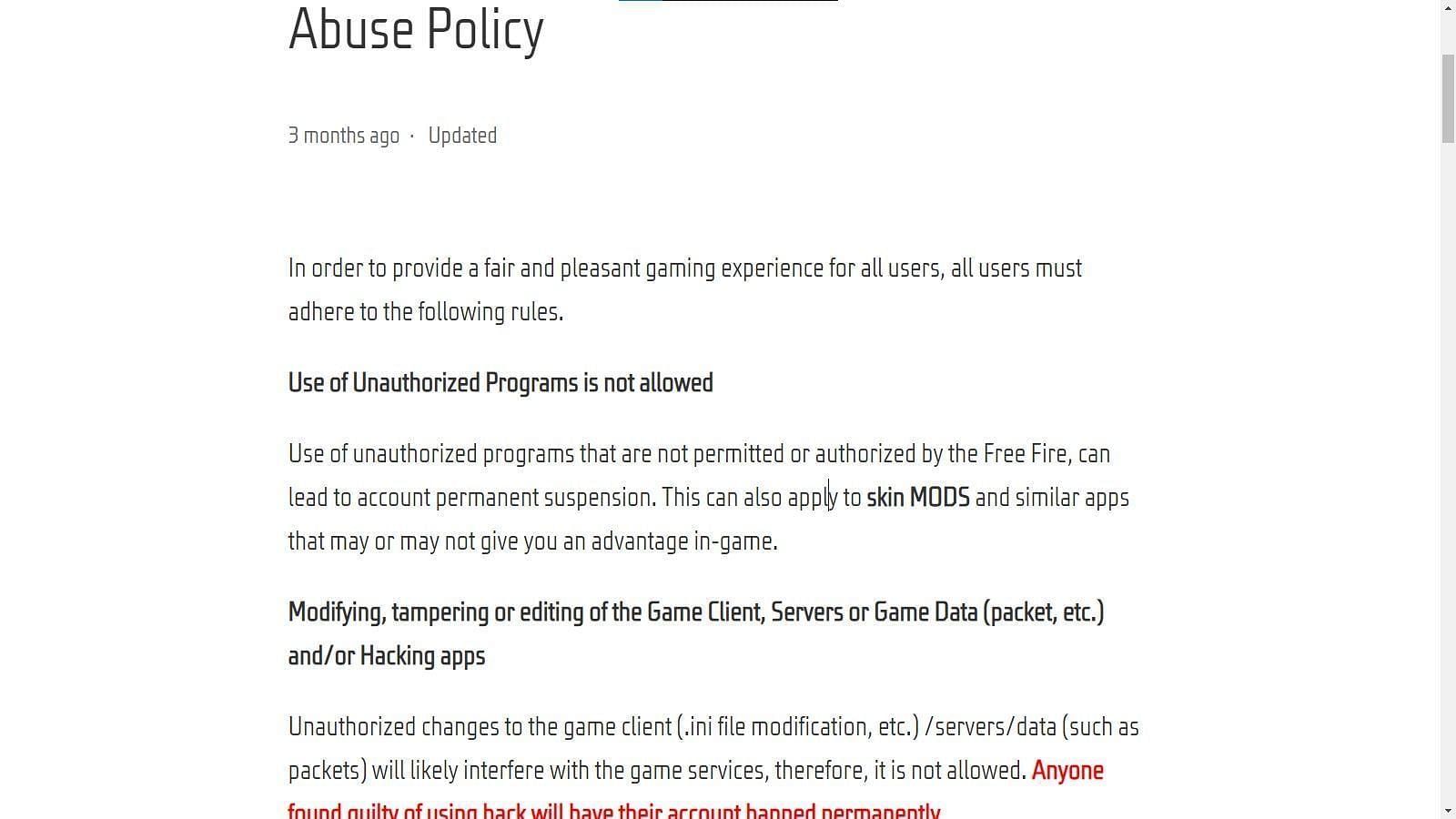 Garena&#039;s Abuse Policy for Free Fire (Image via Garena)