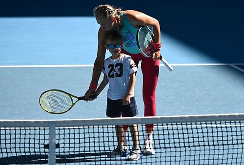 Victoria Azarenka with her son Leo at the 2022 Australian Open