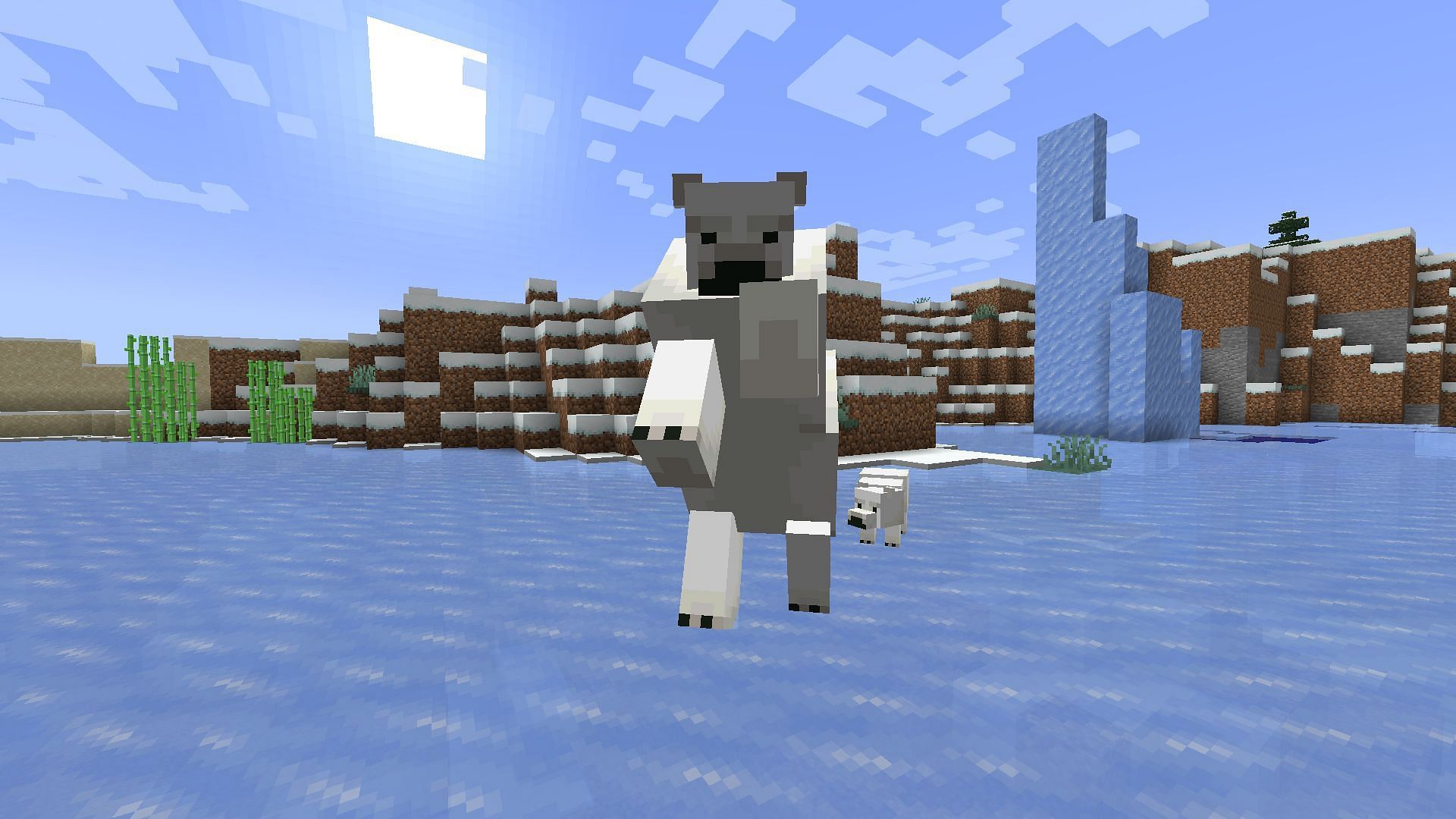 Polar Bear attacking a player by standing on two legs and using forearms in Minecraft (Image via Mojang)
