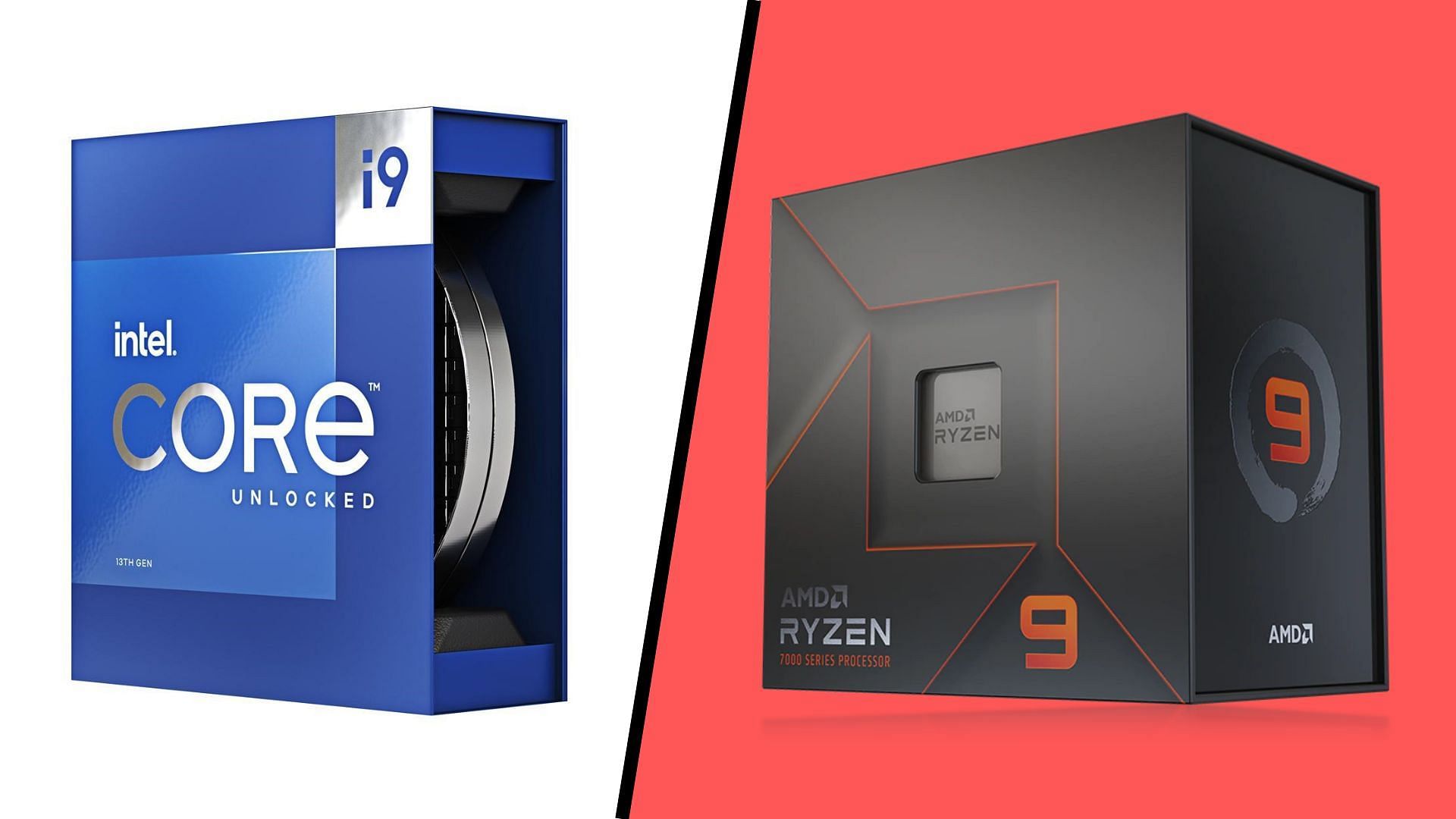 Intel Core i9 13900K and Ryzen 9 7900X retail boxes (Image via Intel and AMD)