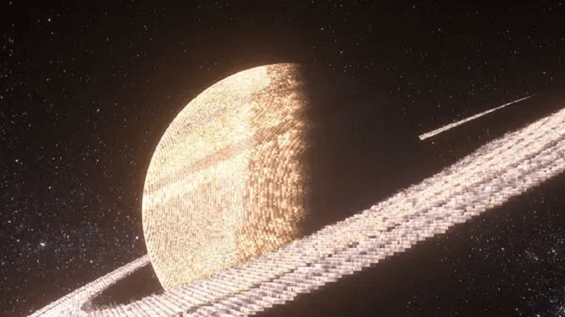 La planète Saturne dans la méga construction massive de ChrisDaCow (Image via ChrisDaCow/YouTube)