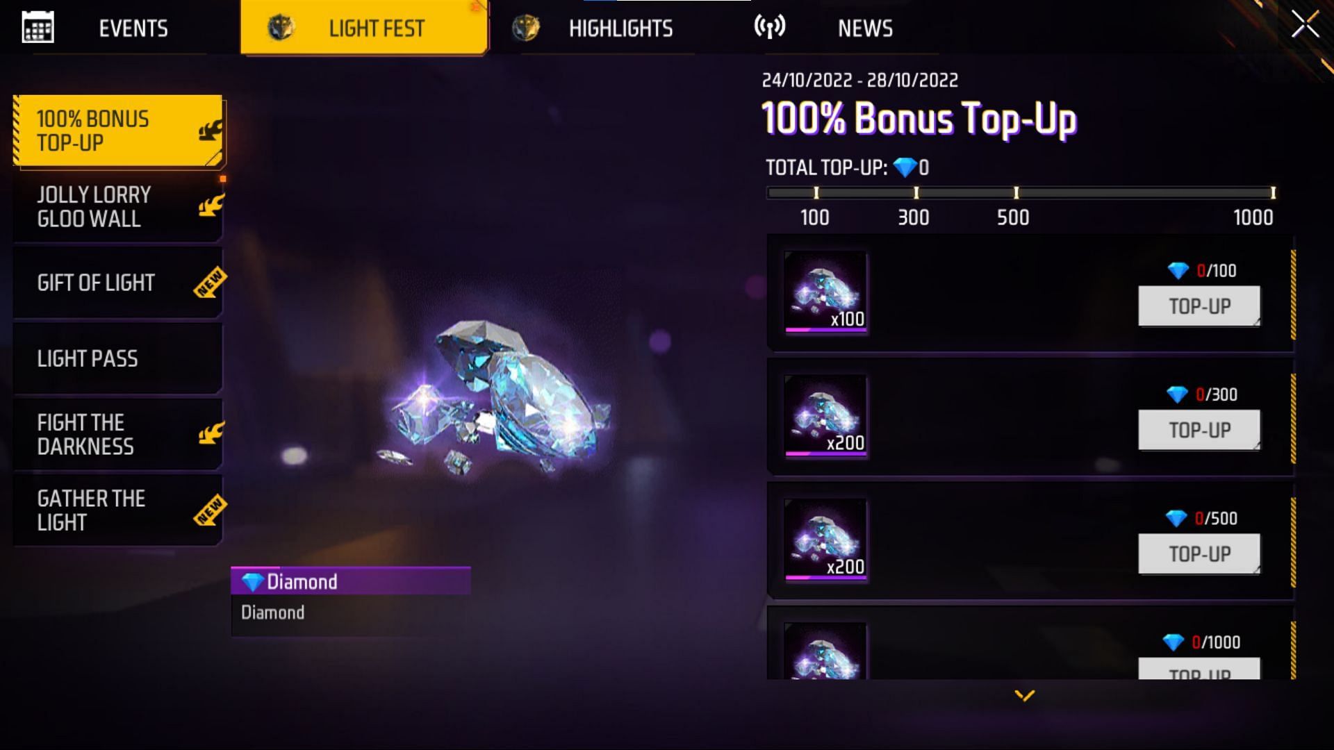 After purchasing the diamonds, you can claim bonus diamonds through the event (Image via Garena)