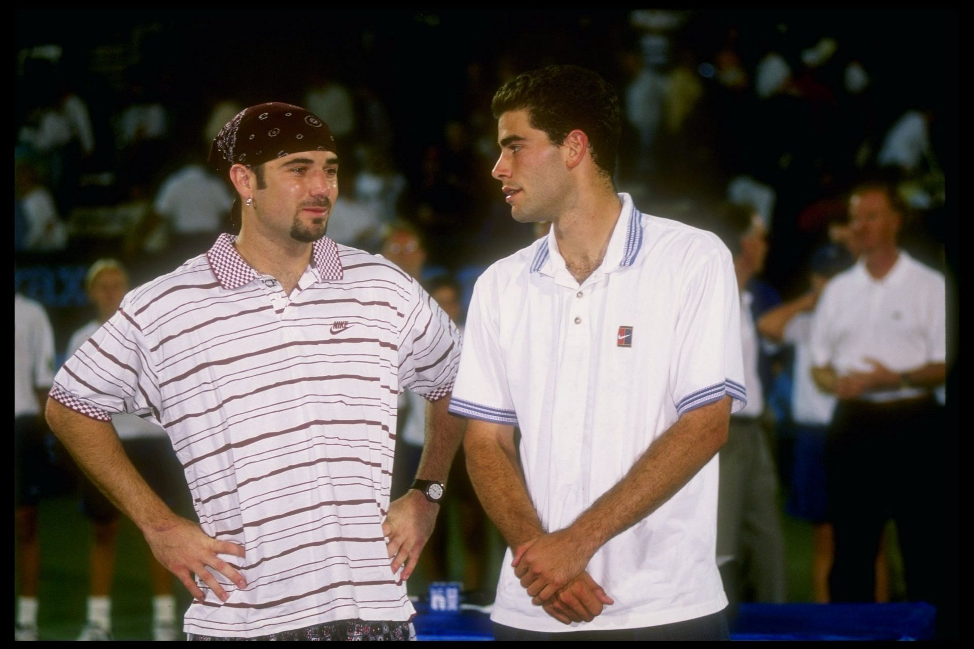 Andre Agassi (L) and Pete Sapmras