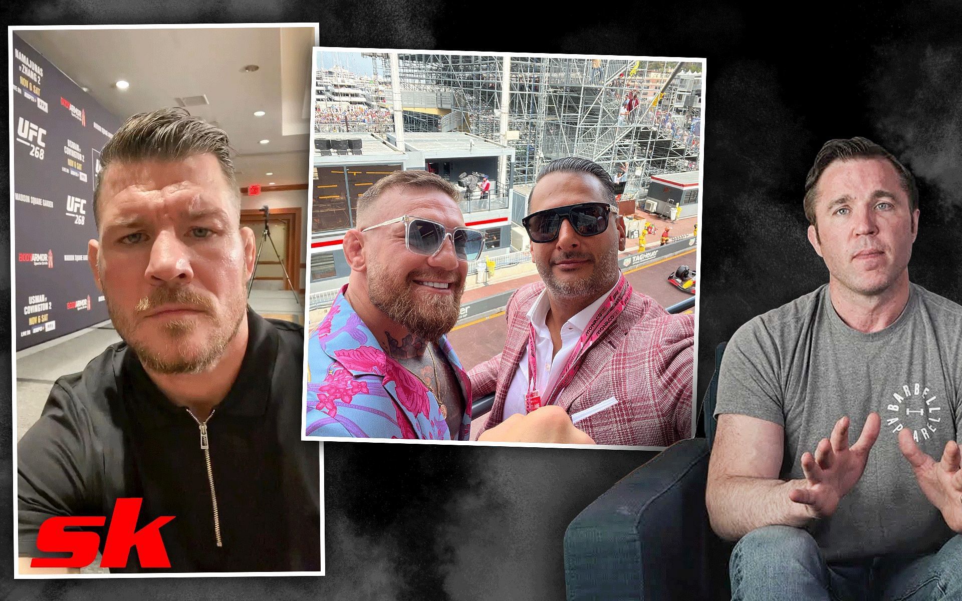 Michael Bisping (left), Conor McGregor and Audie Attar (center), and Chael Sonnen (right). [Images courtesy: left image from Instagram @mikebisping, center image from Instagram @audieattar, and right from YouTube Chael Sonnen]