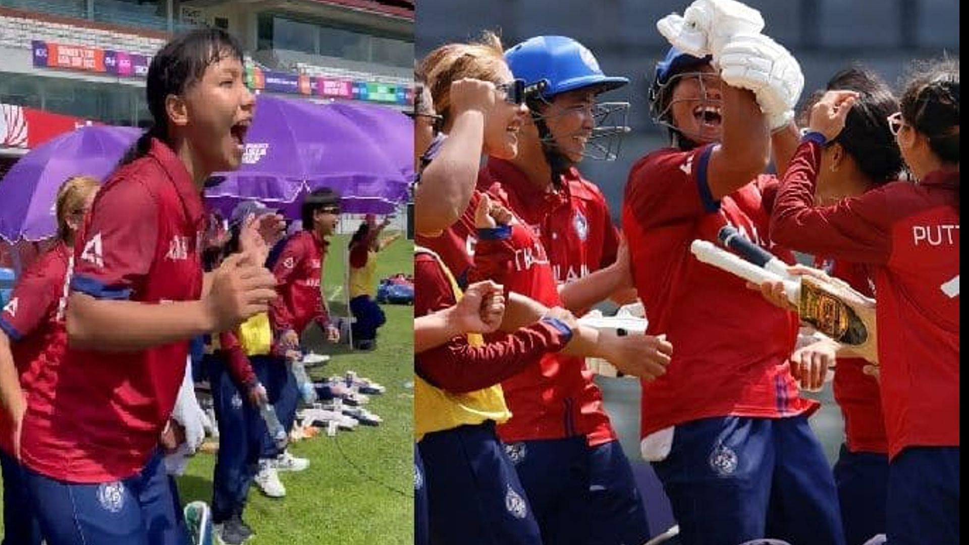 जीत के बाद खुशी मनाती थाइलैंड टीम