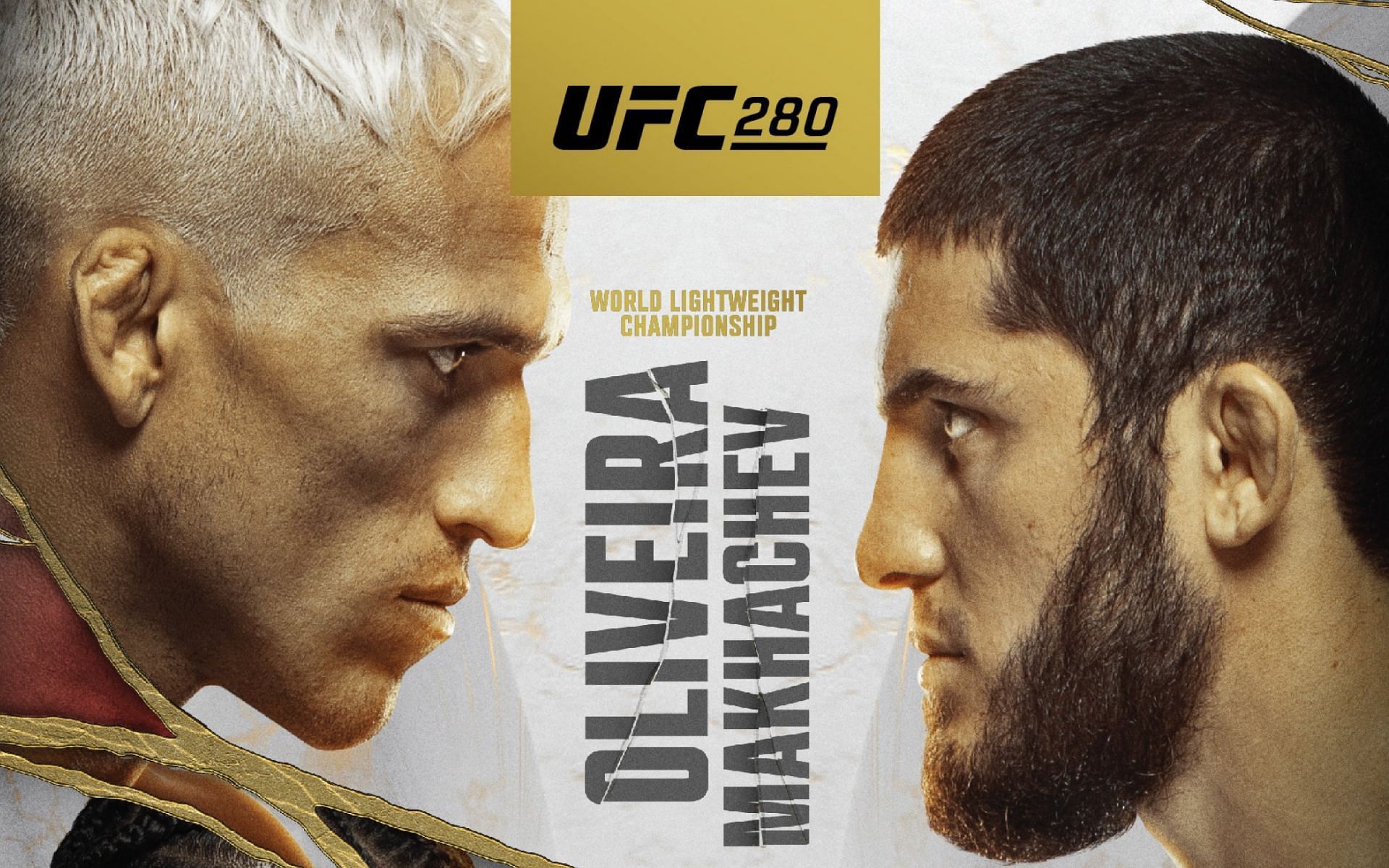 Charles Oliveira (left) and Islam Makhachev (right) on the official UFC 280 poster. [via UFC]