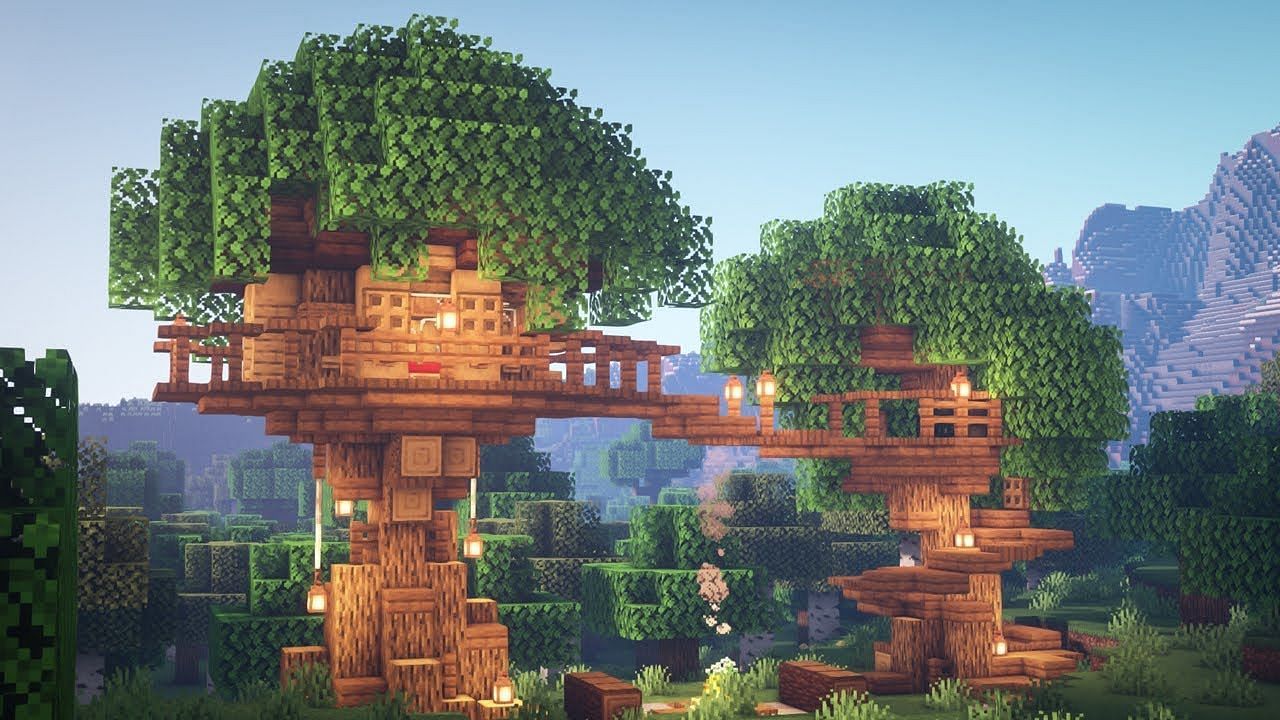 Treehouses can be a great way to stay safe in Minecraft (Image via YouTube/Typface)