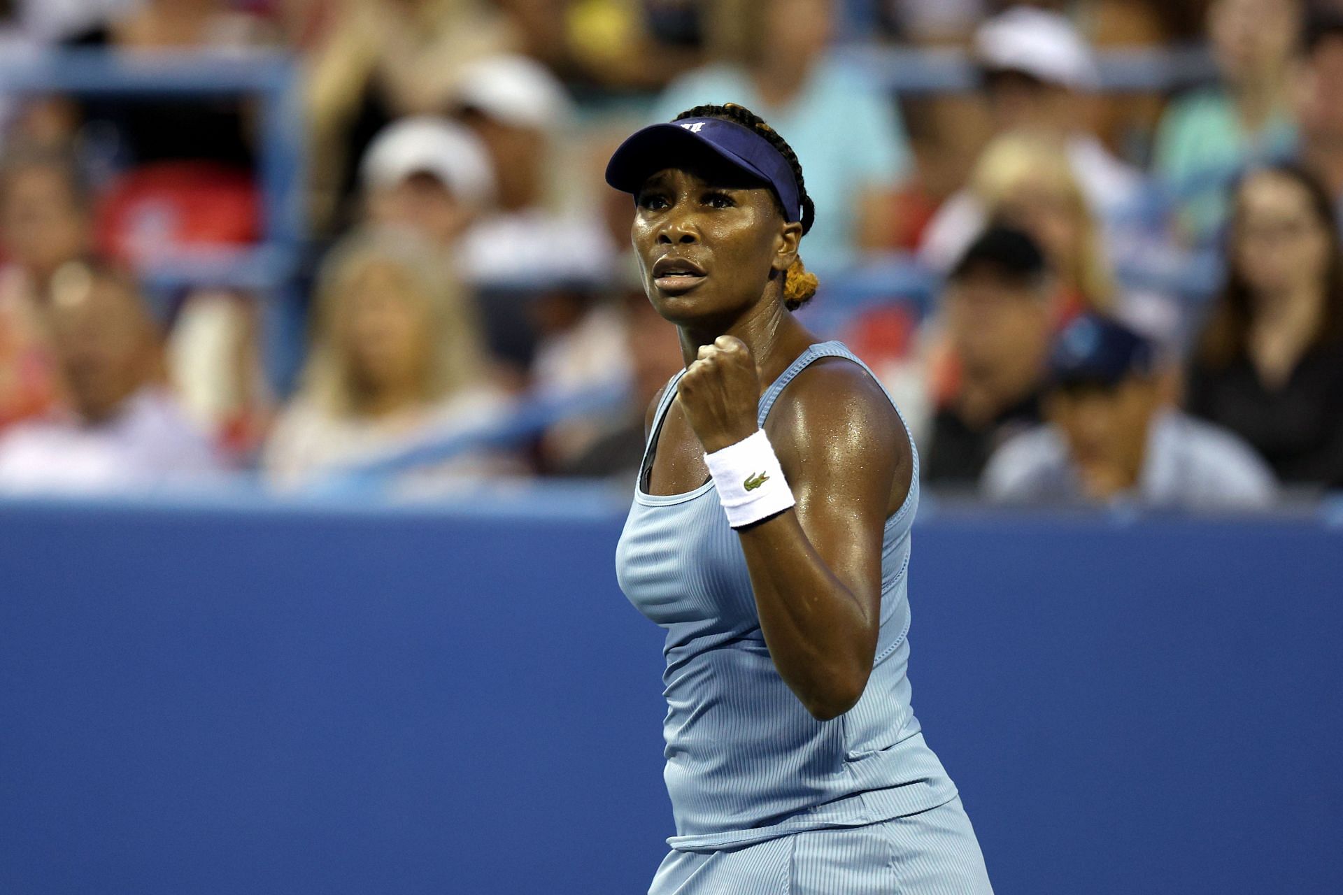 Williams pumps her fist during her opening-round match against Rebecca Marino at the Citi Open last August.